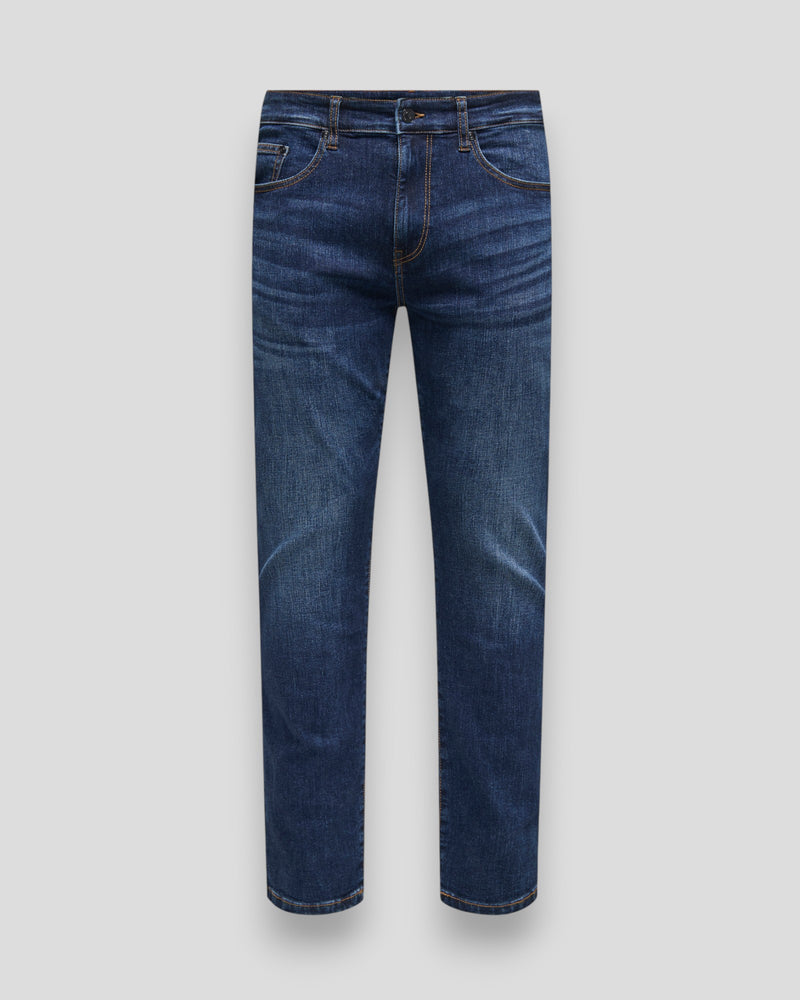 Dark blå denim jeans fra ONLY & SONS med vævdet design, model Weft Reg Dark Blue 6752, til herre.
