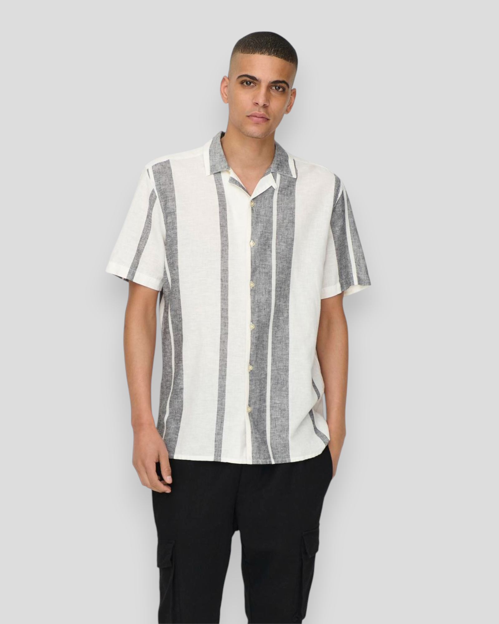 Caiden Stripe Linen Resort Shirt - Cloud Dancer
