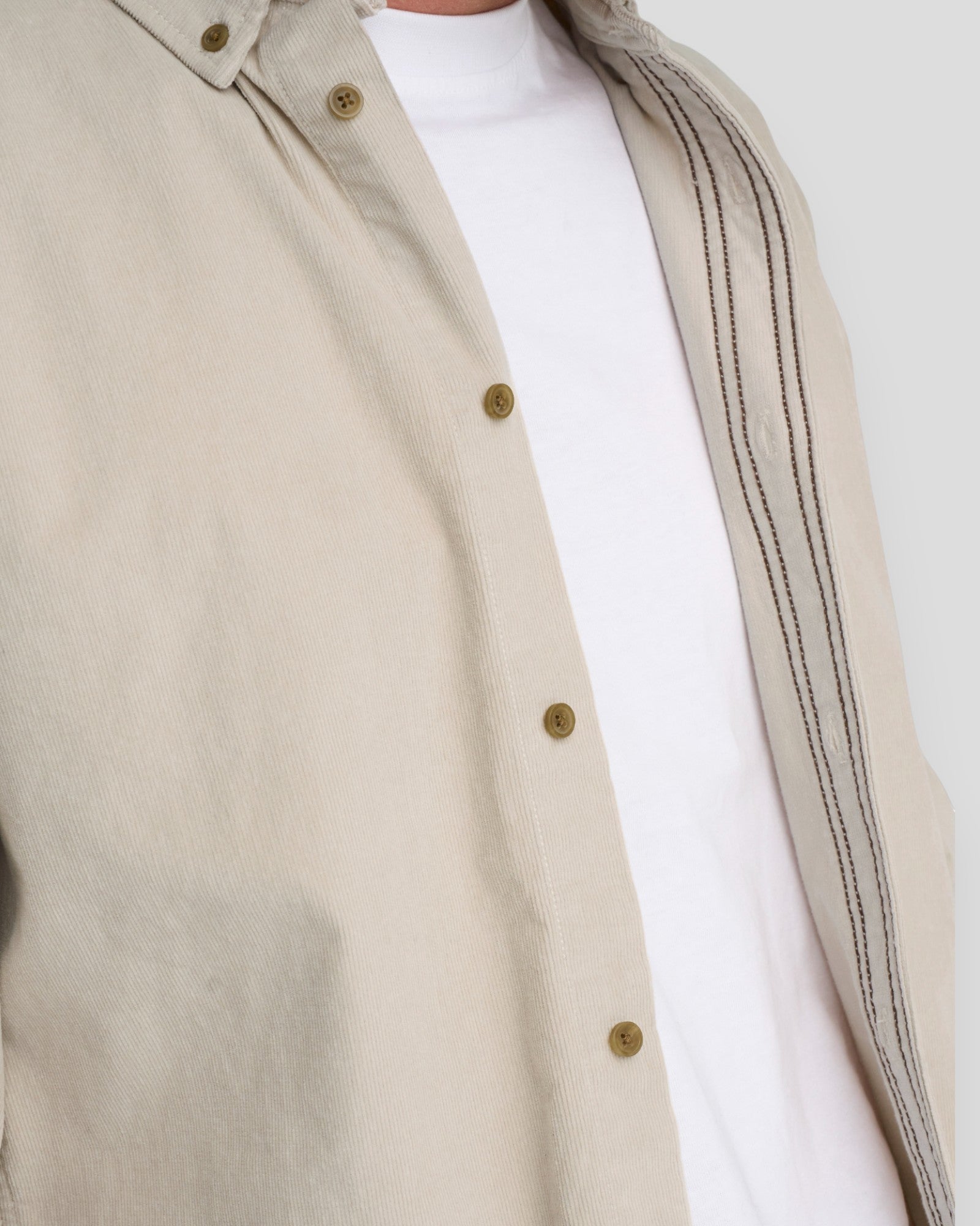 Michael 18W Regular Cord Stretch LS Shirt - Silver Lining