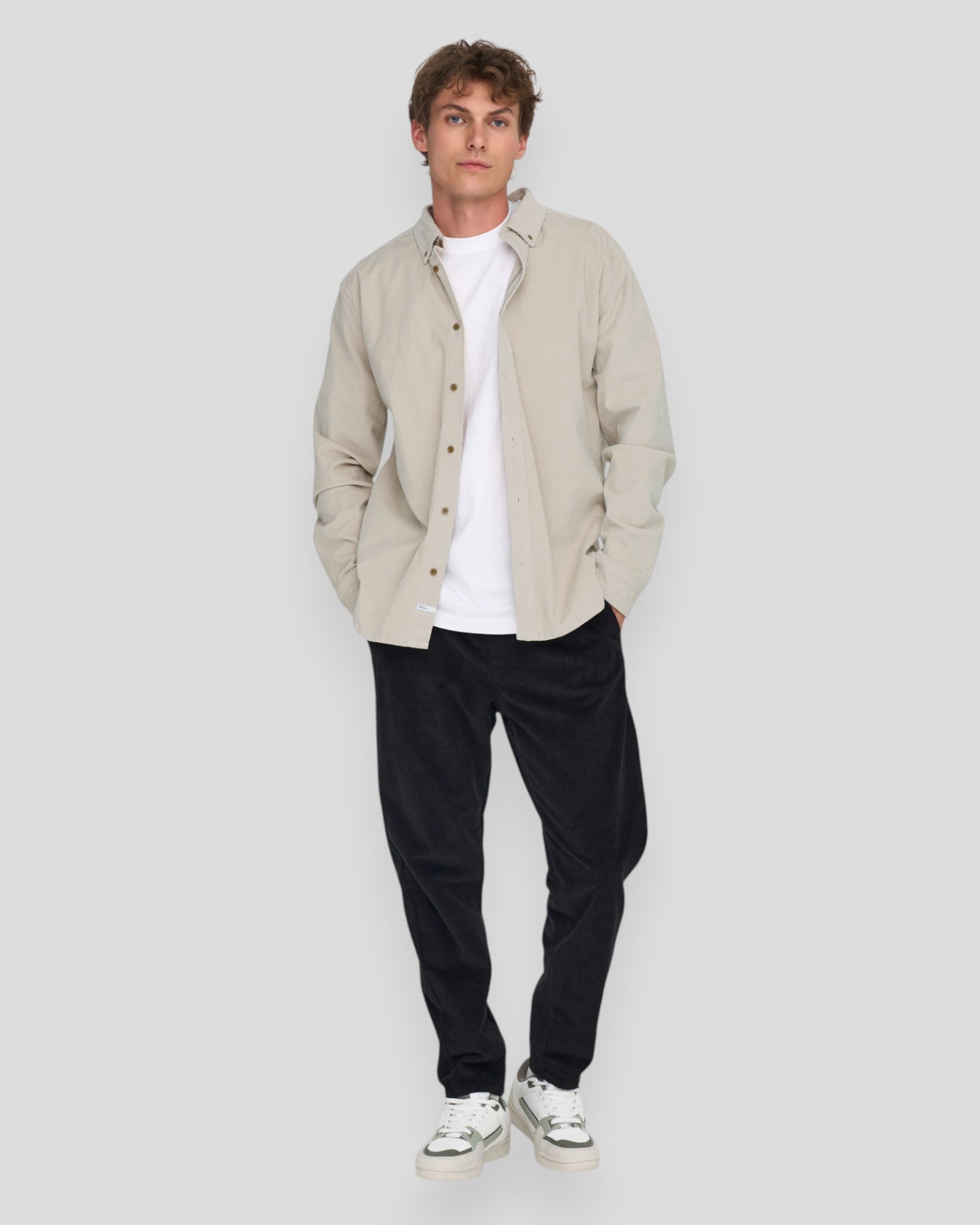 Michael 18W Regular Cord Stretch LS Shirt - Silver Lining