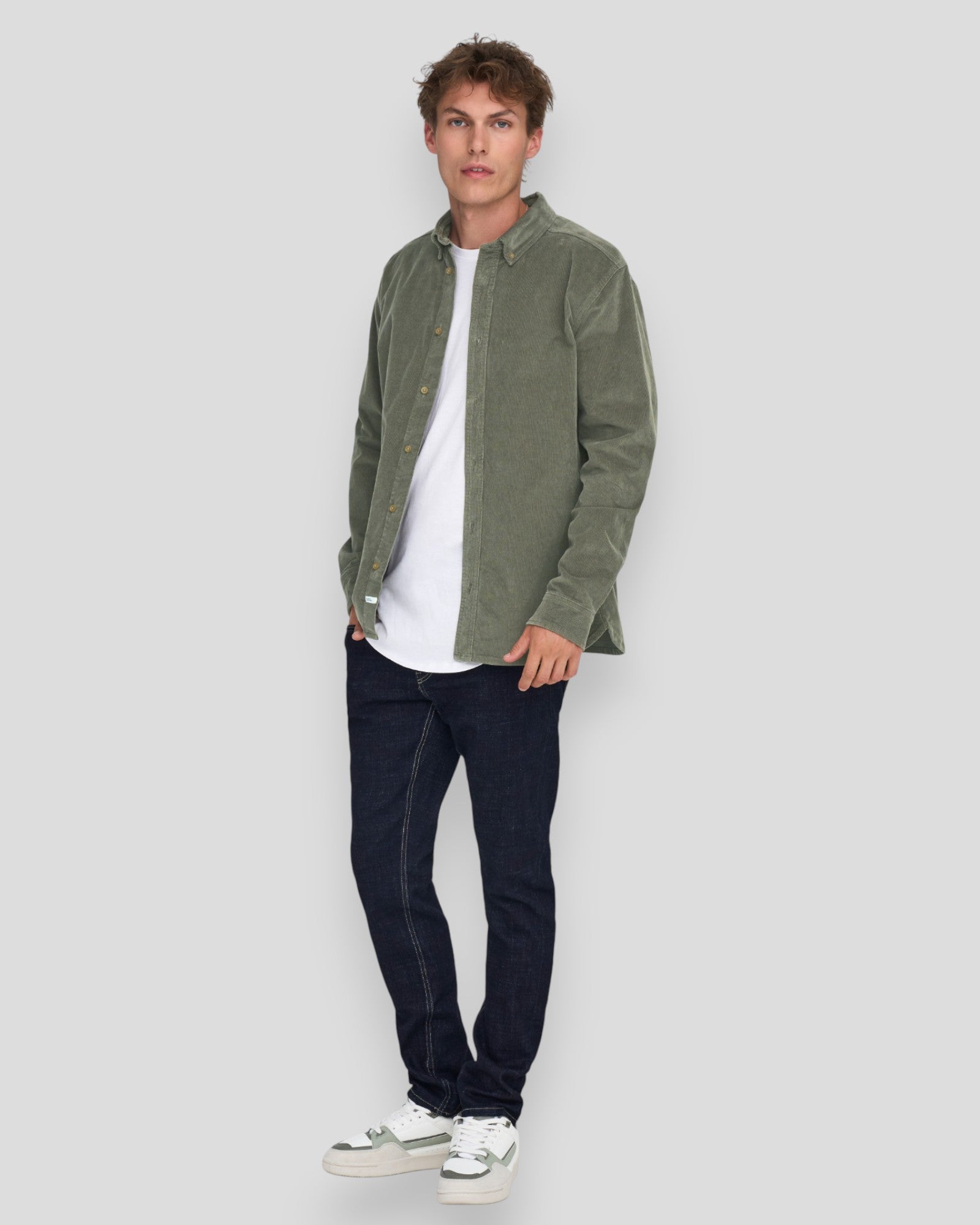 Michael 18W Regular Cord Stretch LS Shirt - Castor Gray