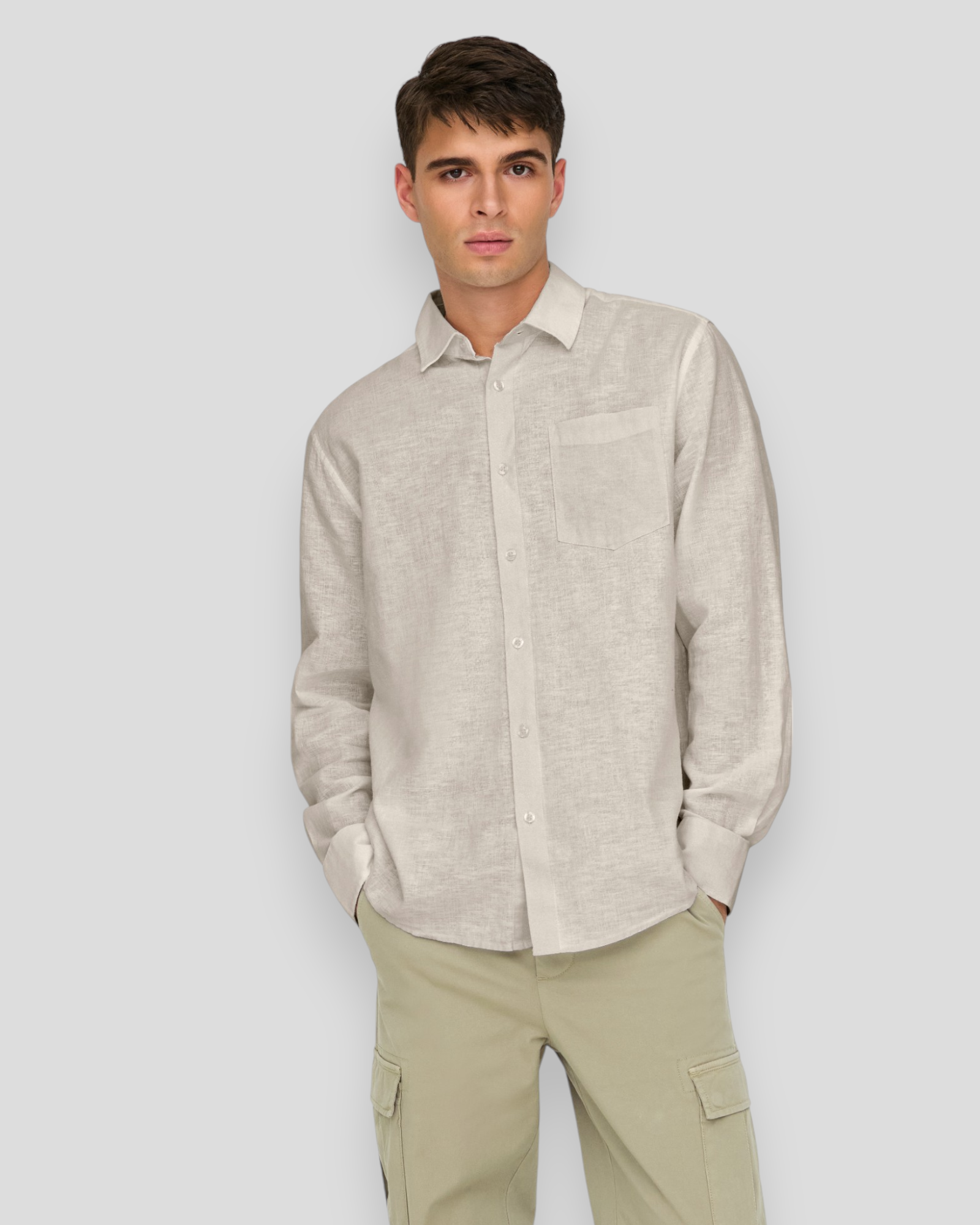 Caiden Life Regular LS 1 Linen Shirt - Chinchilla