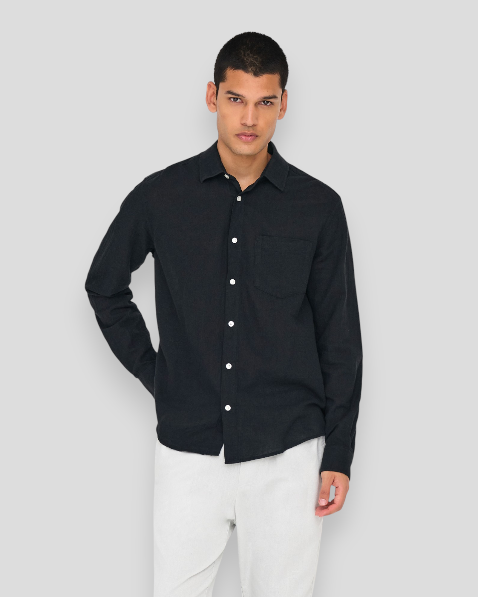 Caiden Life Regular LS 1 Linen Shirt - Black