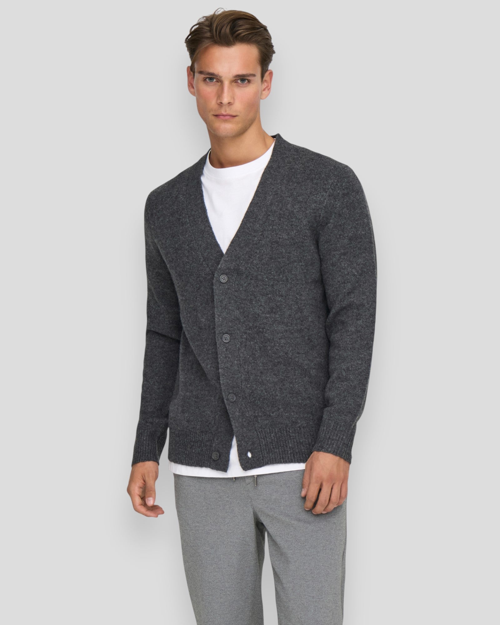 Ray Regular LS Cardigan Knit - Dark Grey Melange