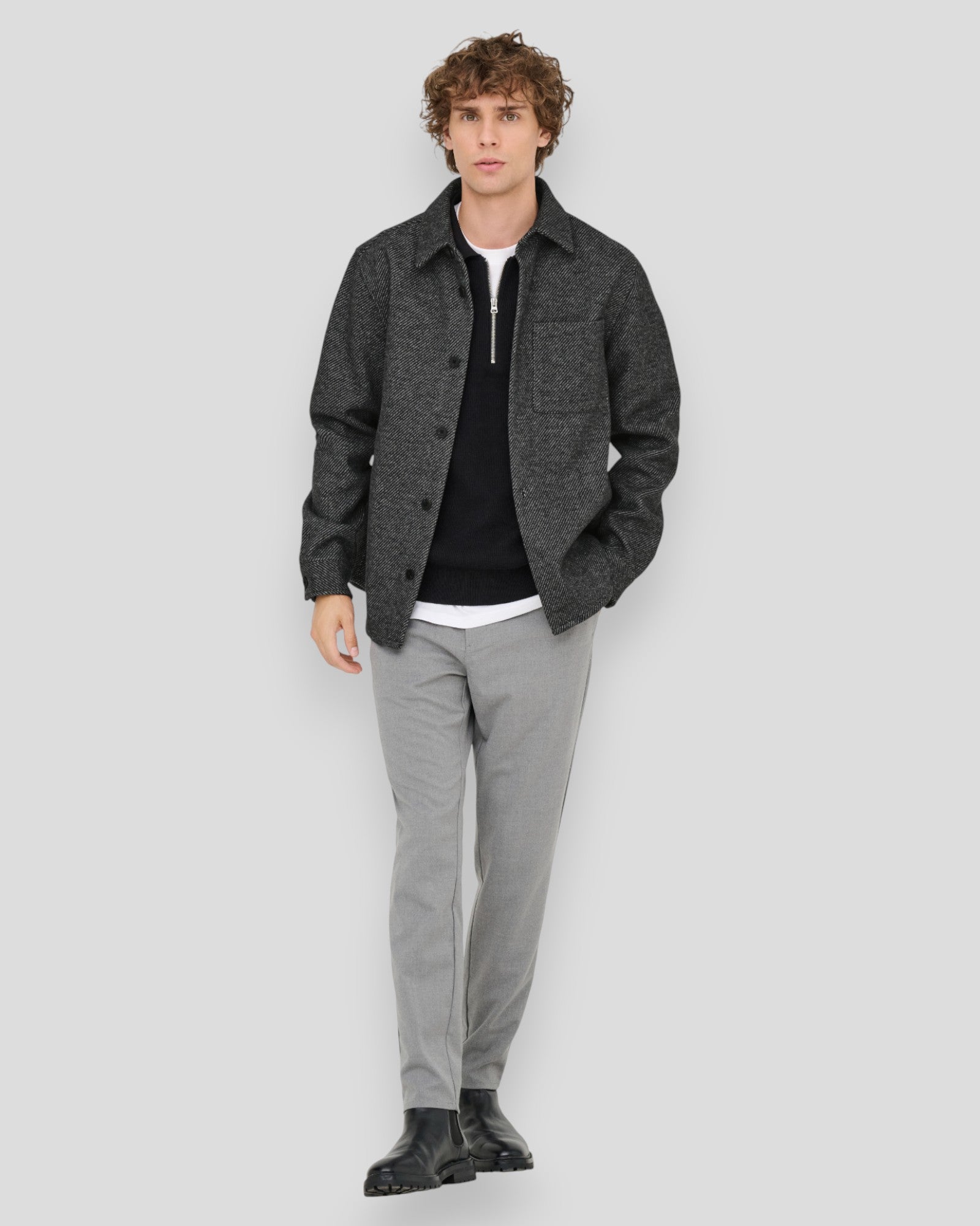 Micah Twill Overshirt - Medium Grey Melange