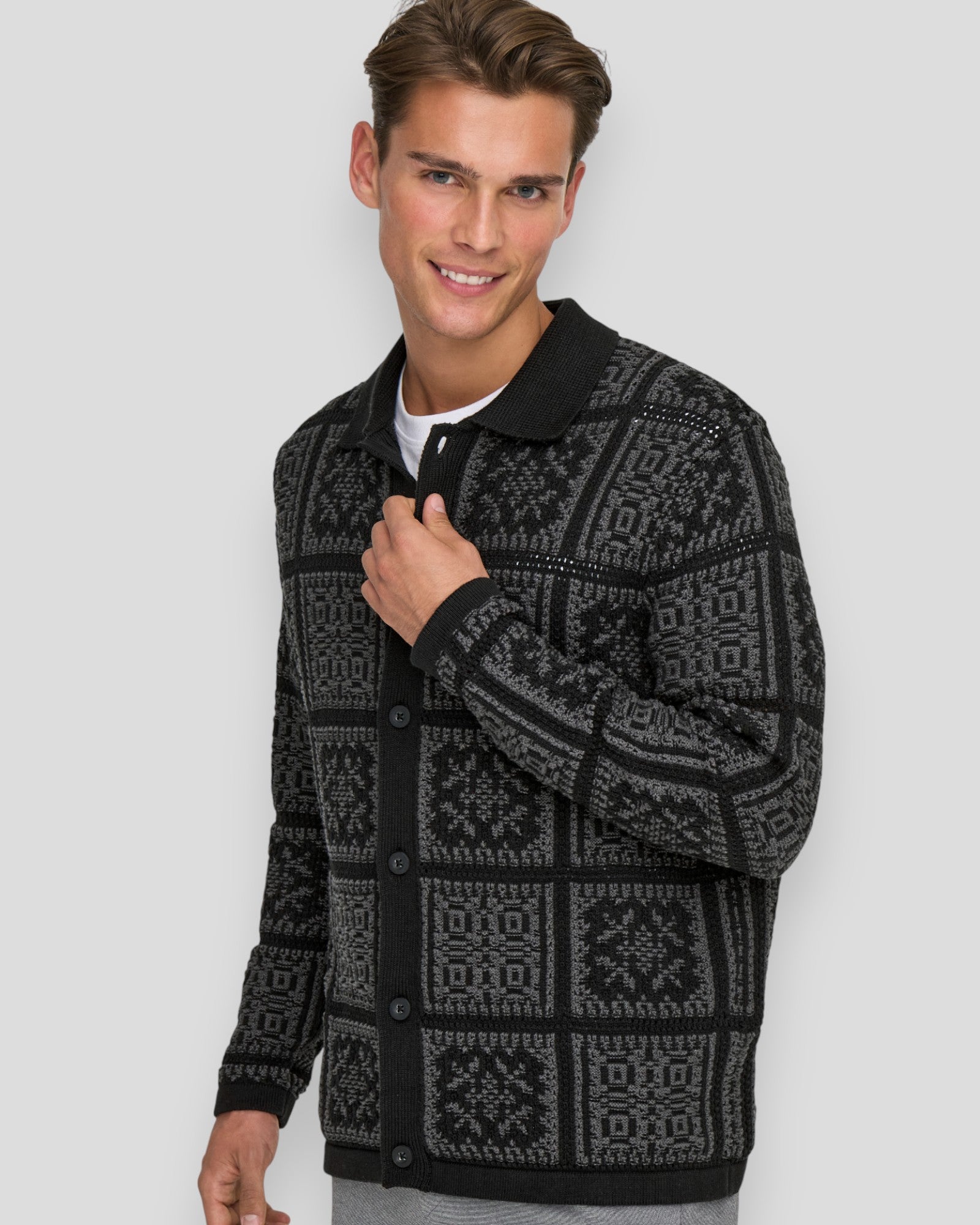 Bark Relax LS Shirt Knit - Black/Gray Pinstripe