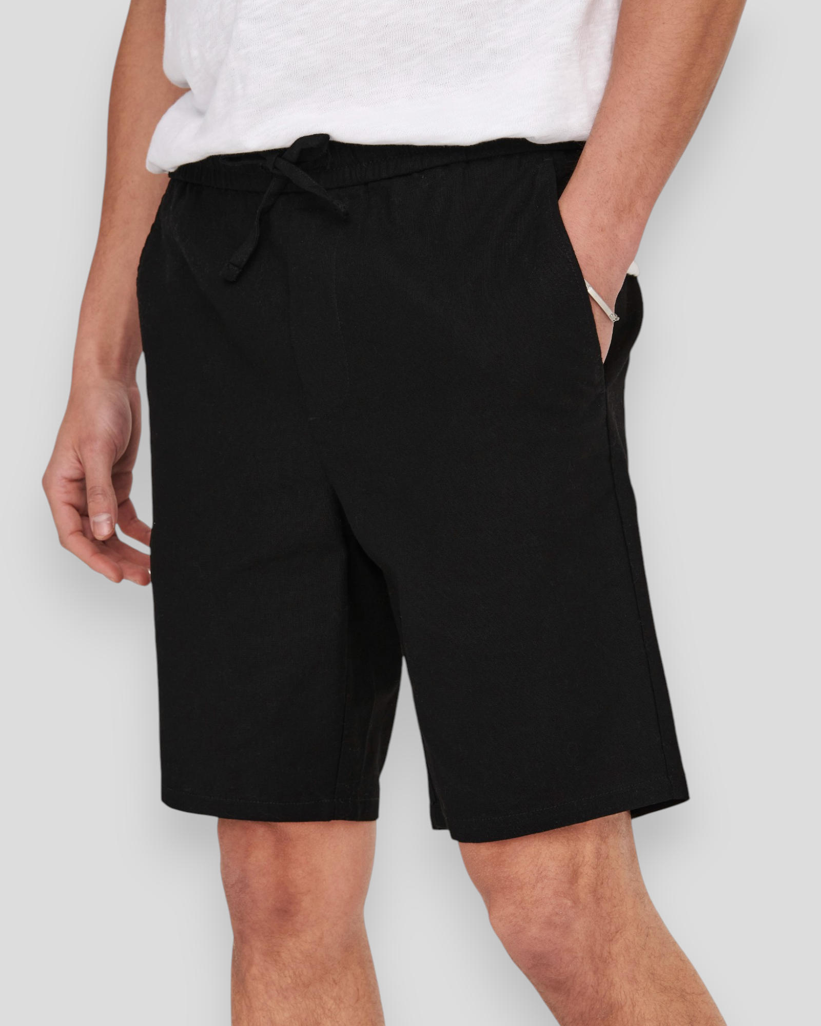 Linus 0007 Cotton Linen Shorts - Black