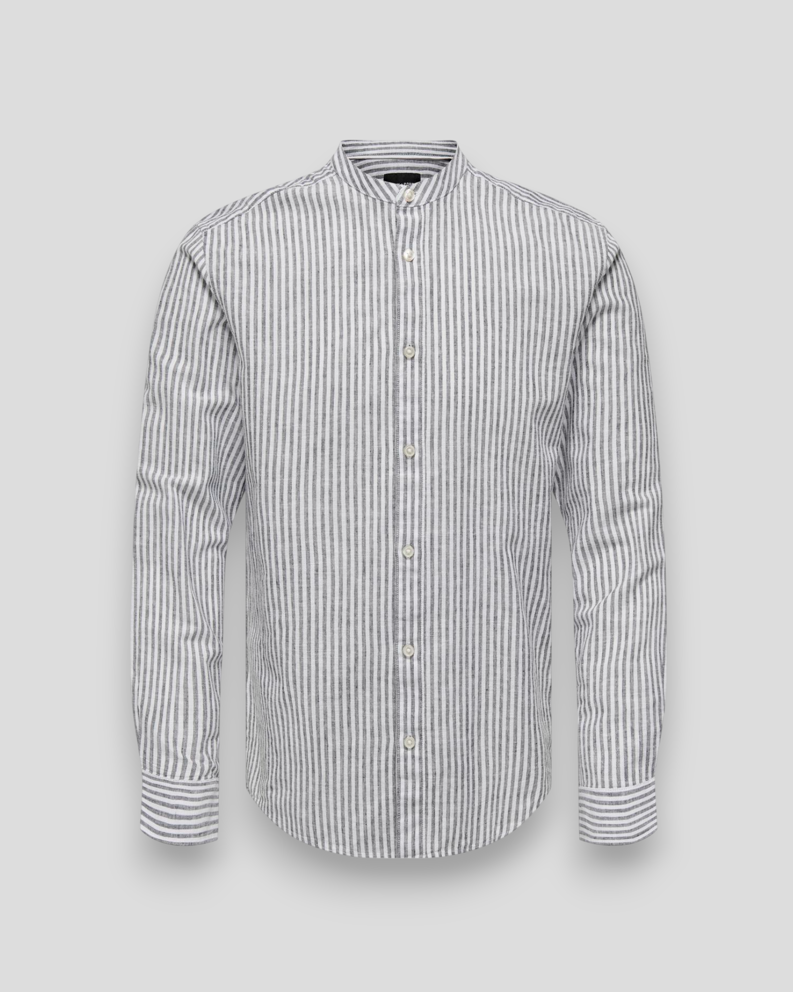 Caiden LS Mao Stripe Linen - Dark Navy