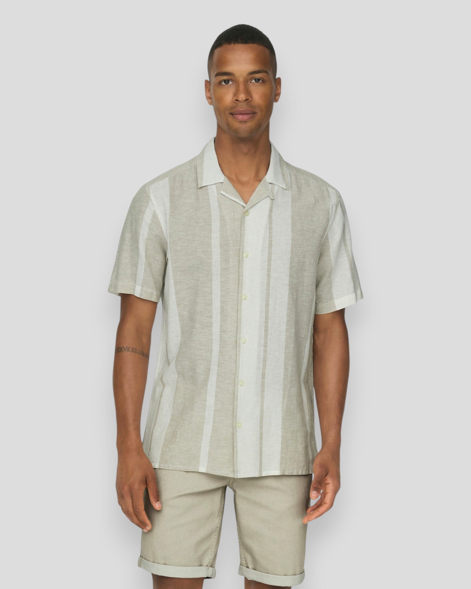 Caiden Stripe Linen Resort Shirt - Vintage Khaki