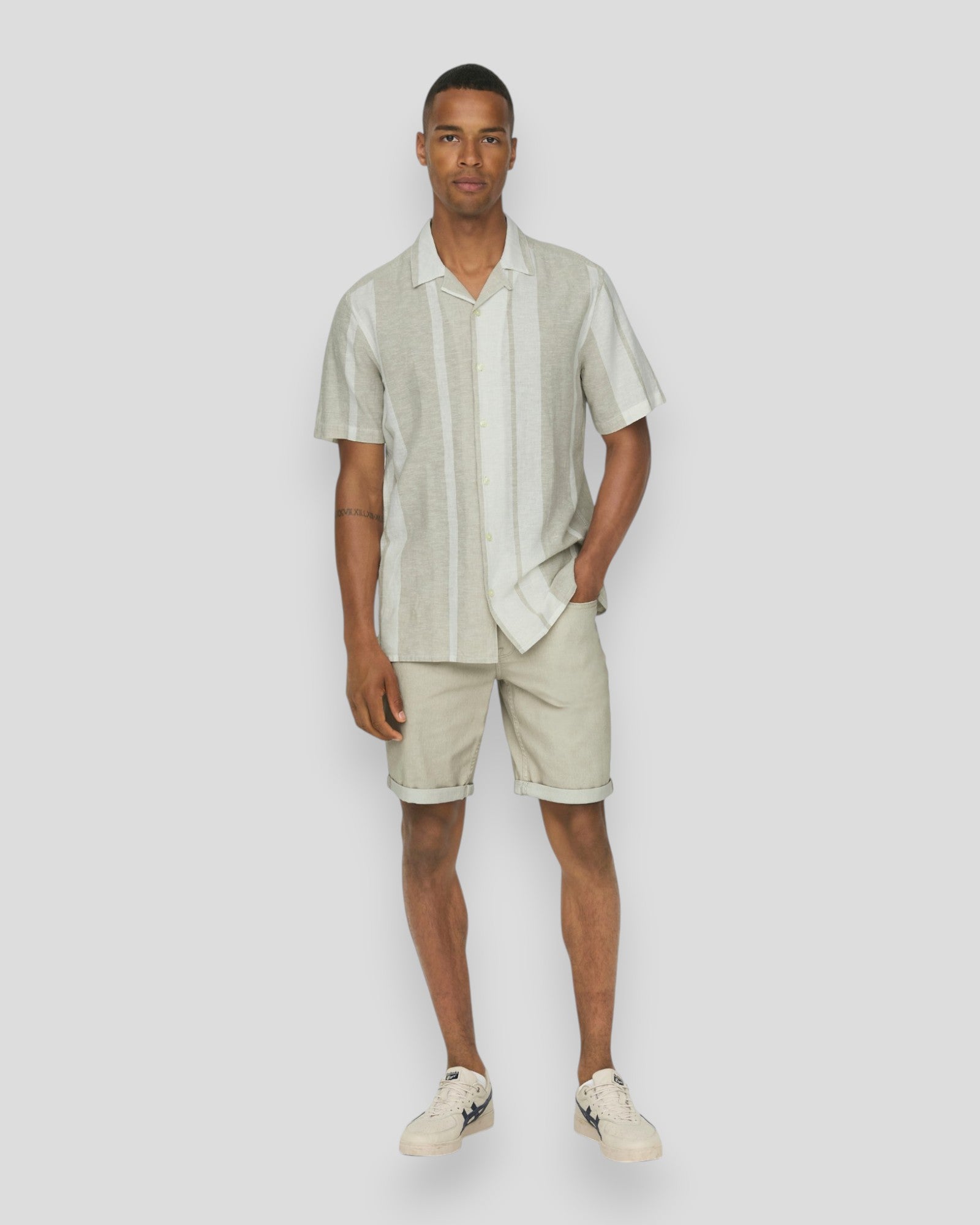 Caiden Stripe Linen Resort Shirt - Vintage Khaki