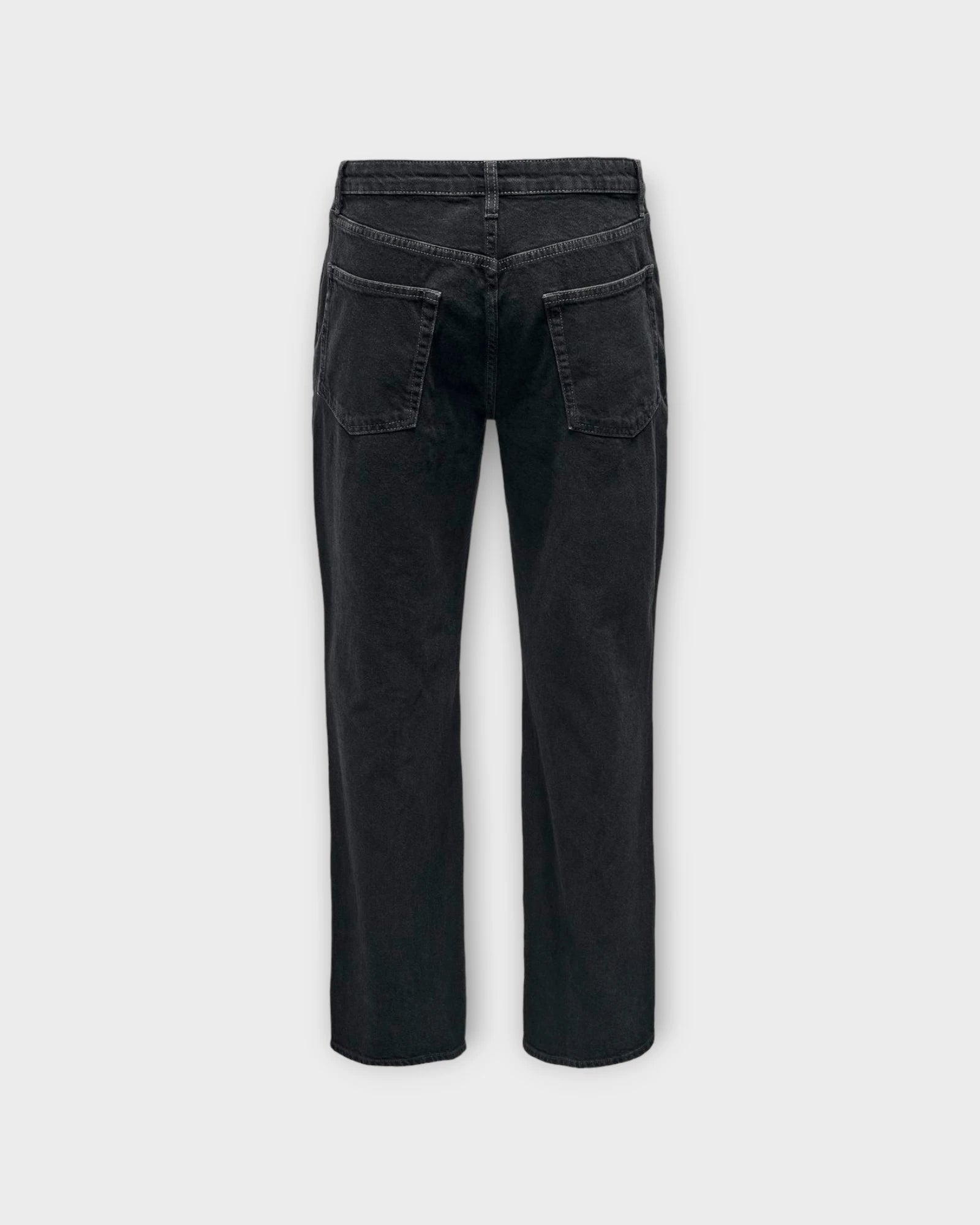 Back view of ONLY & SONS Fade Loose WB 6778 Tai DNM Noos washed black jeans, showing distressed details and relaxed fit.