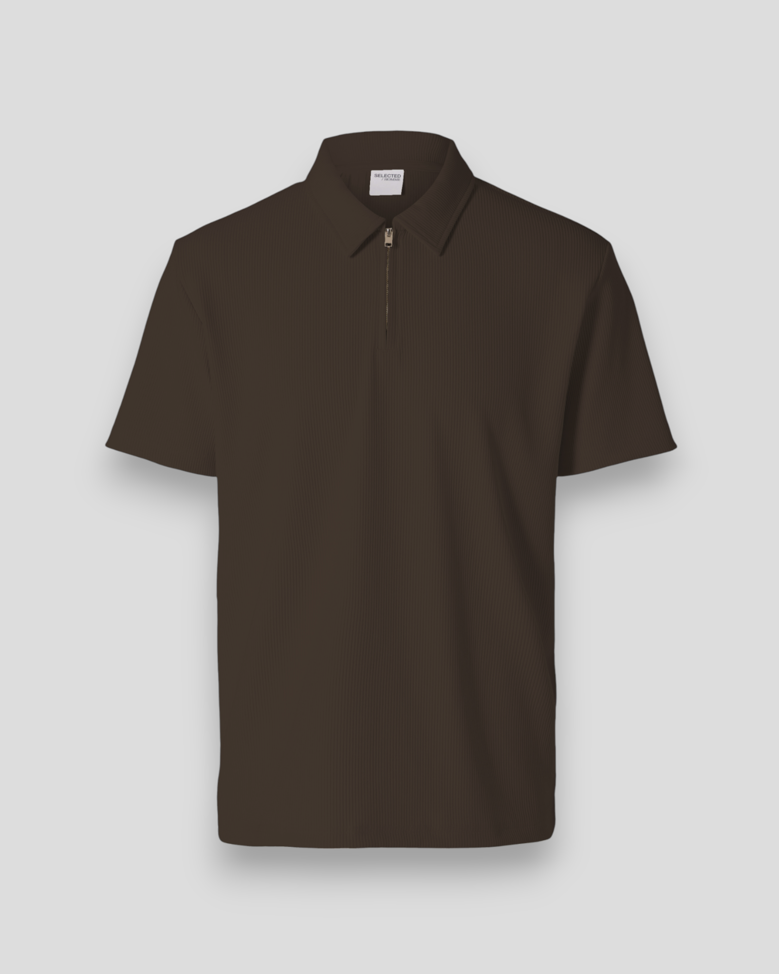 Relax Plisse Half Zip SS Polo - Chocolate Brown