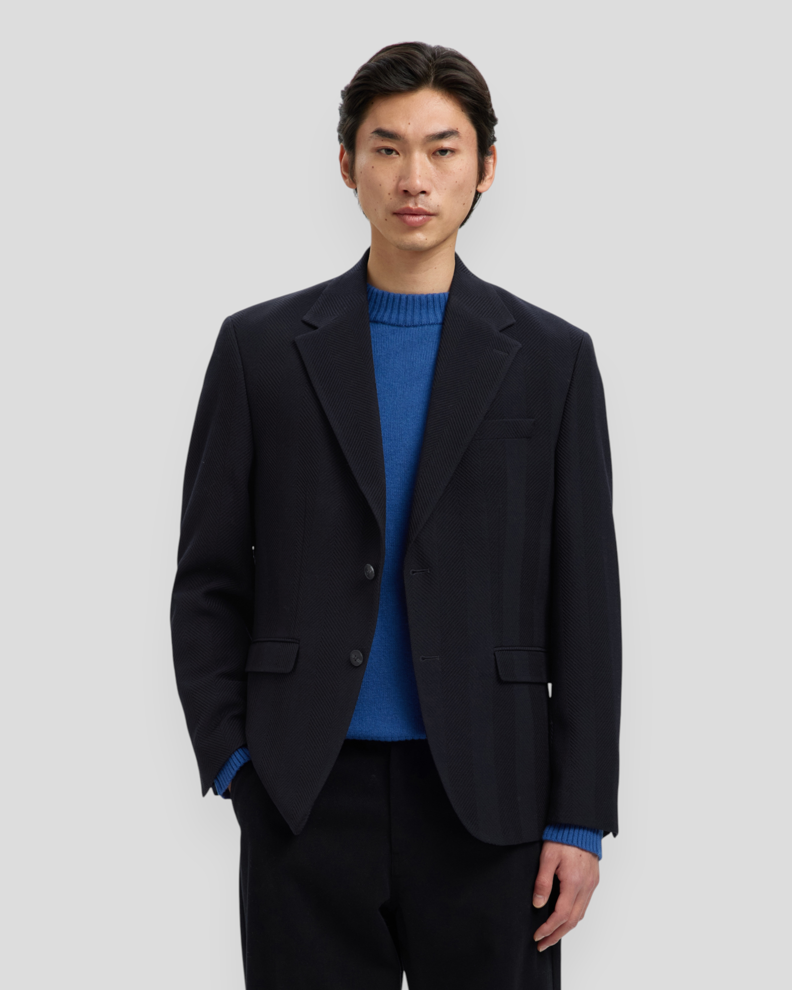 Regular Ben Wool Blazer - Dark Navy Herringbone
