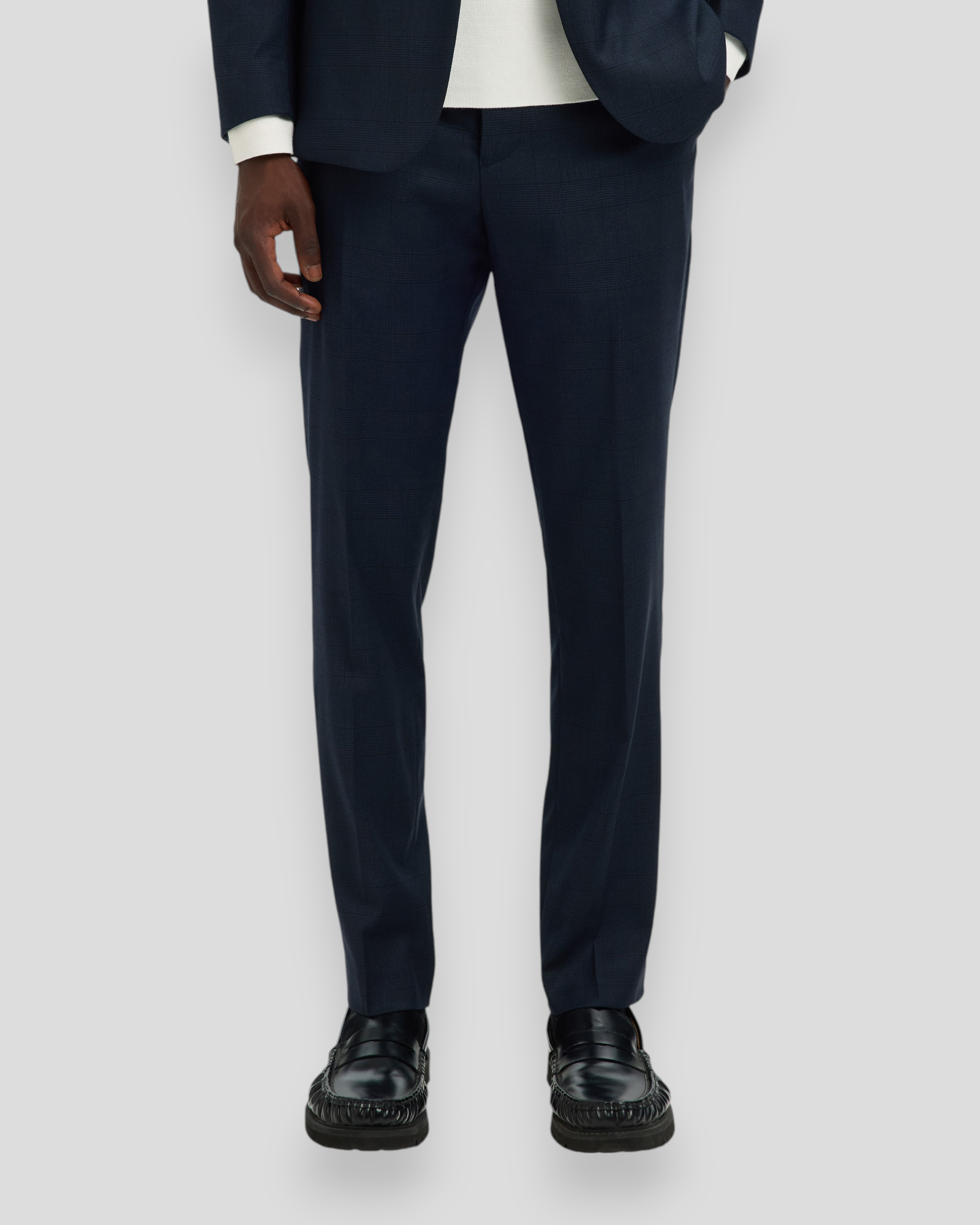 Slim Neil Check Trousers - Dark Navy