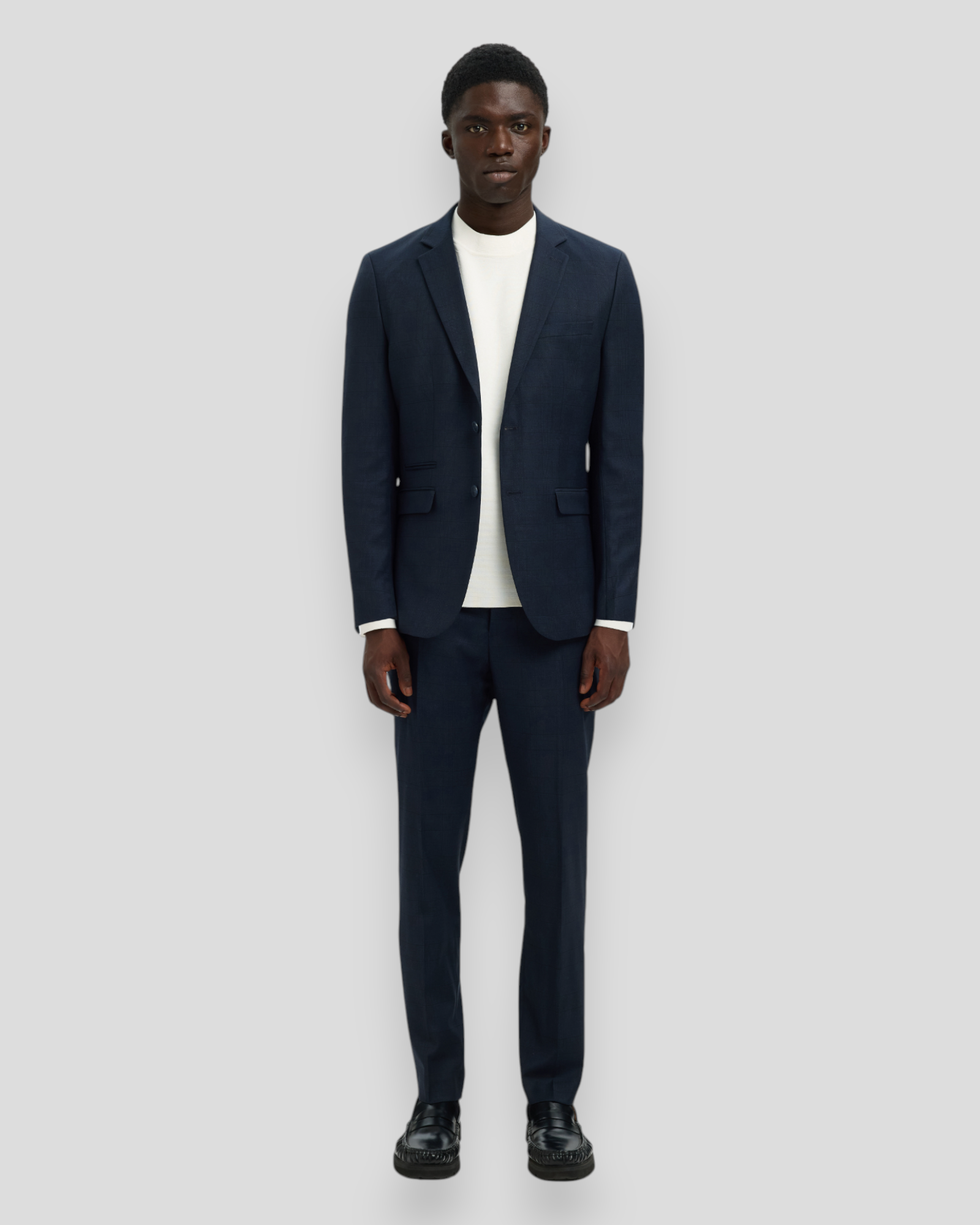 Slim Neil Check Trousers - Dark Navy