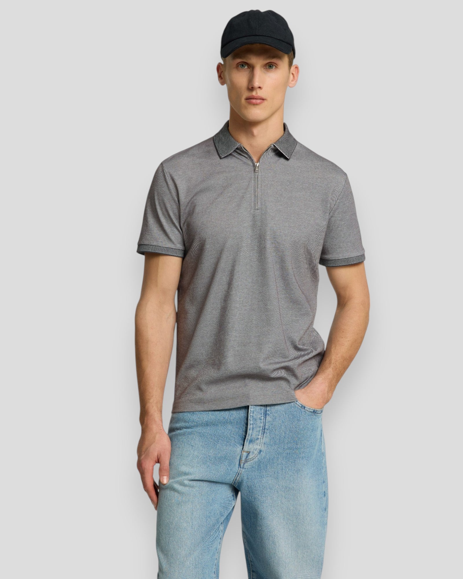 Fave Zip SS Polo - Medium Grey Melange