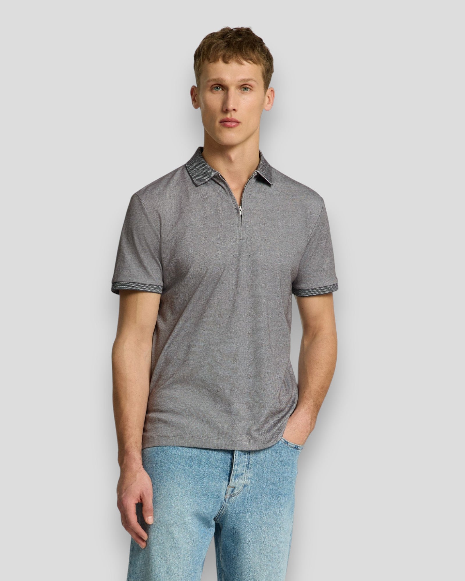 Fave Zip SS Polo - Medium Grey Melange