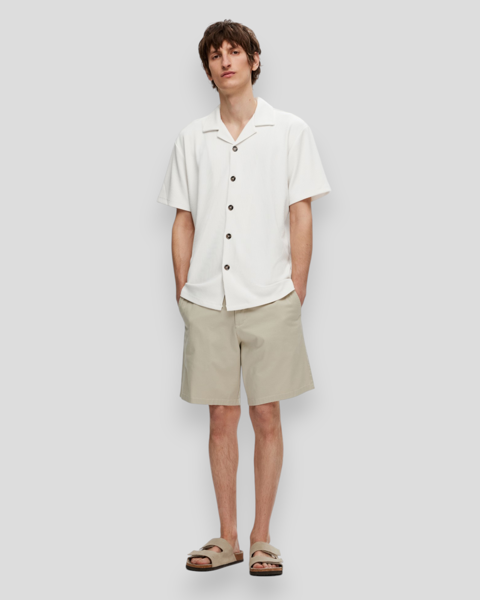 Loose Plisse Resort SS Shirt - Egret
