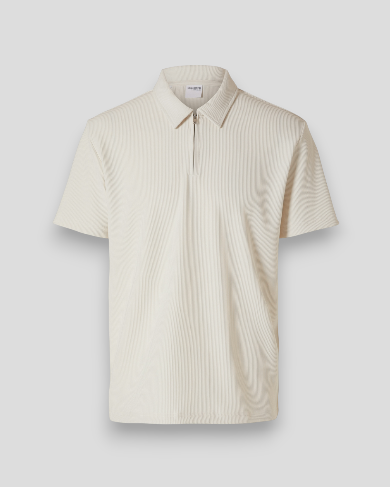 Relax Plisse Half Zip SS Polo - Egret