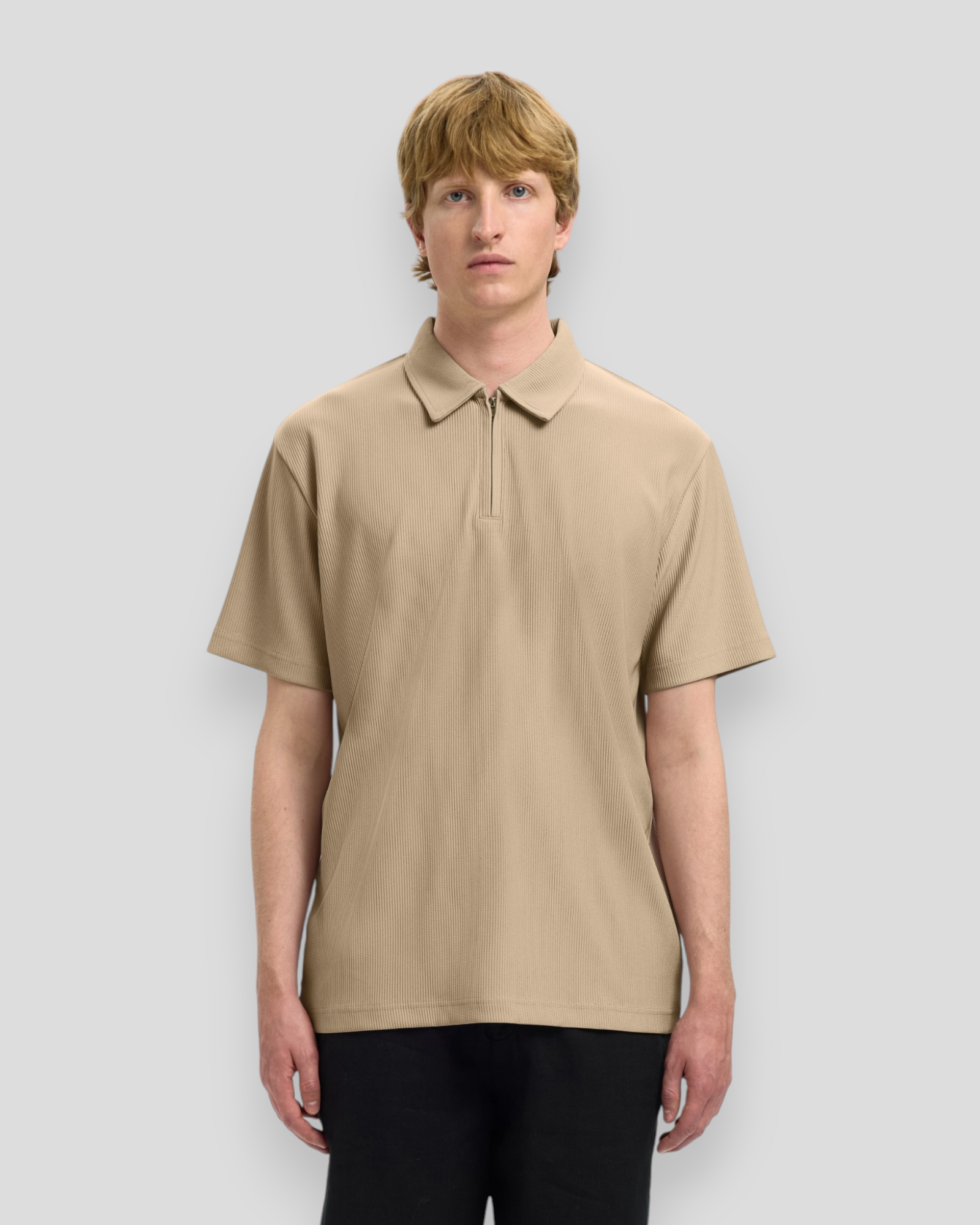 Relax Plisse Half Zip SS Polo - Pure Cashmere