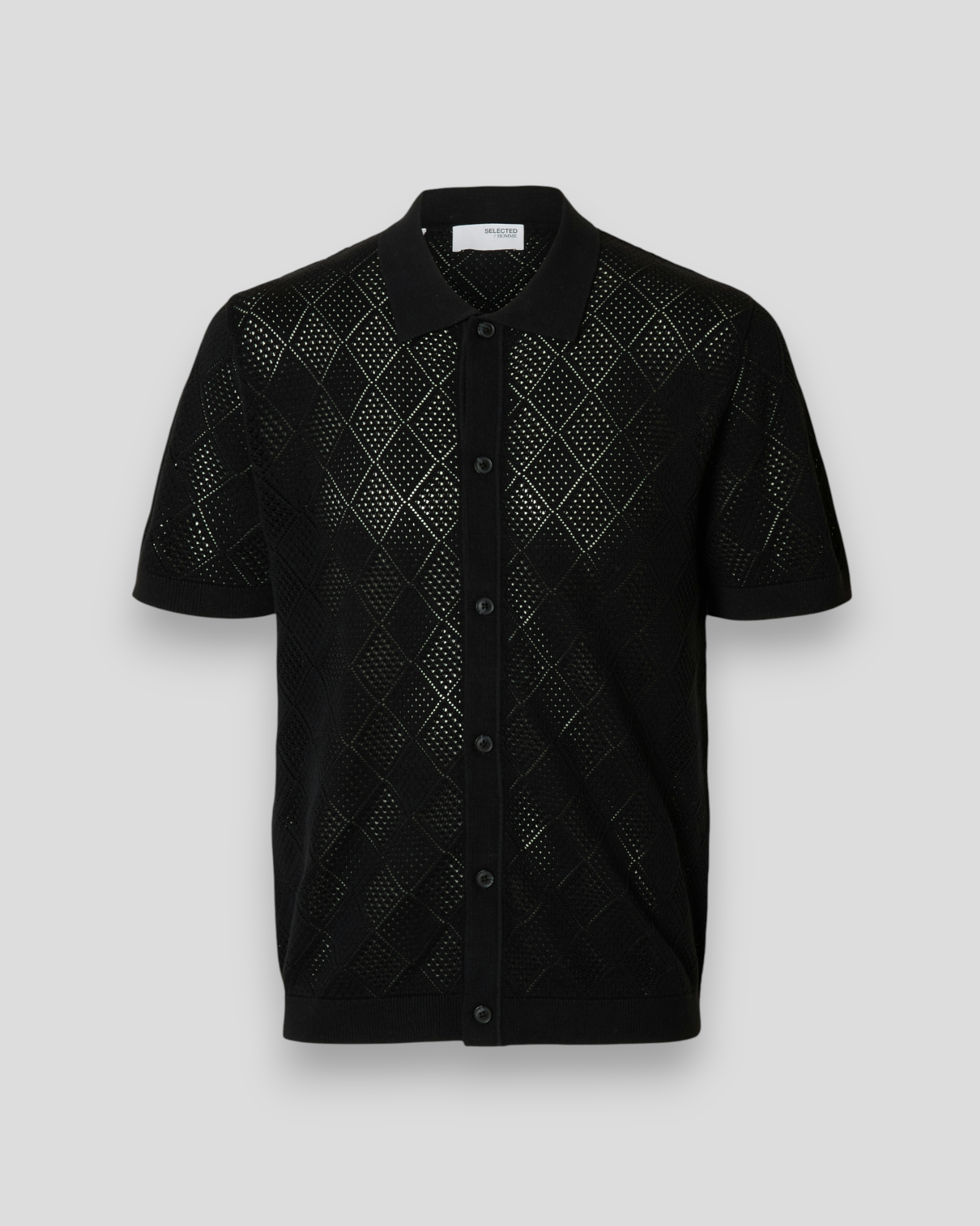 Harco SS Knit Structure Polo Cardigan - Black