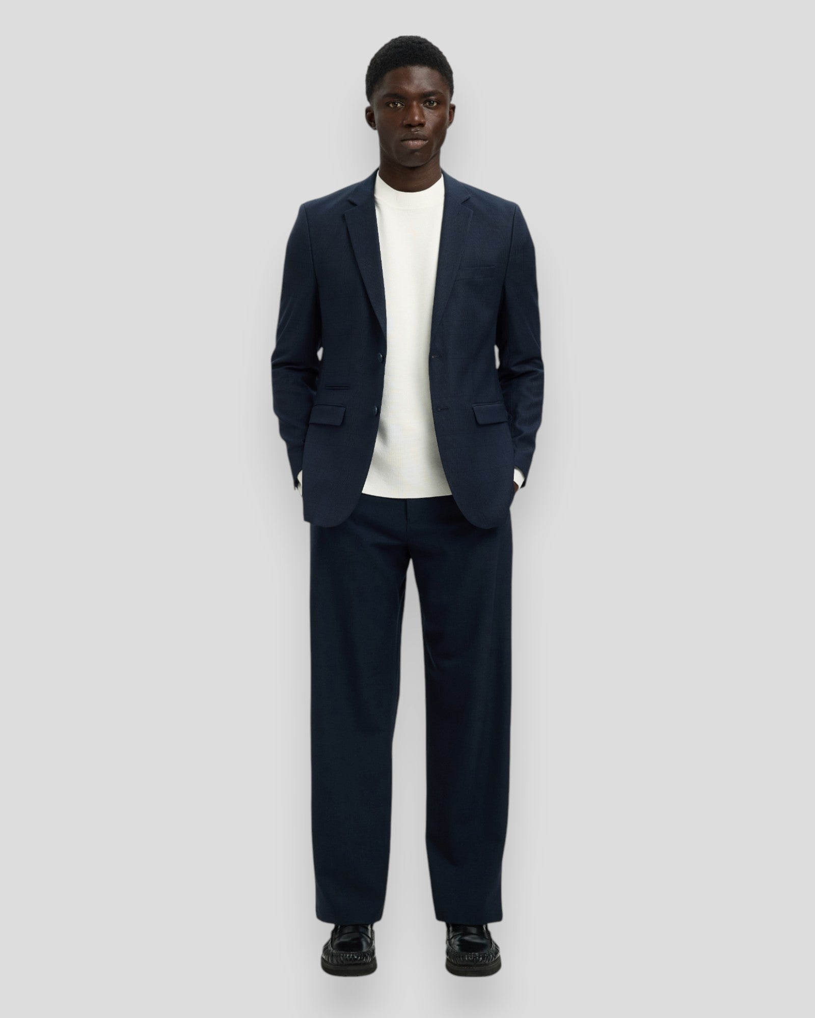Slim Neil Check Blazer - Dark Navy