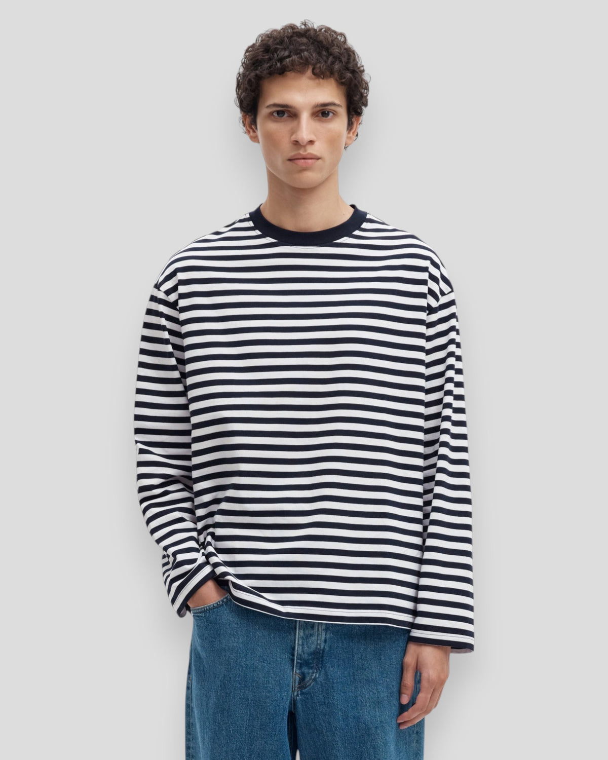 Relax Bran Stripe LS O-Neck Tee - Sky Captain