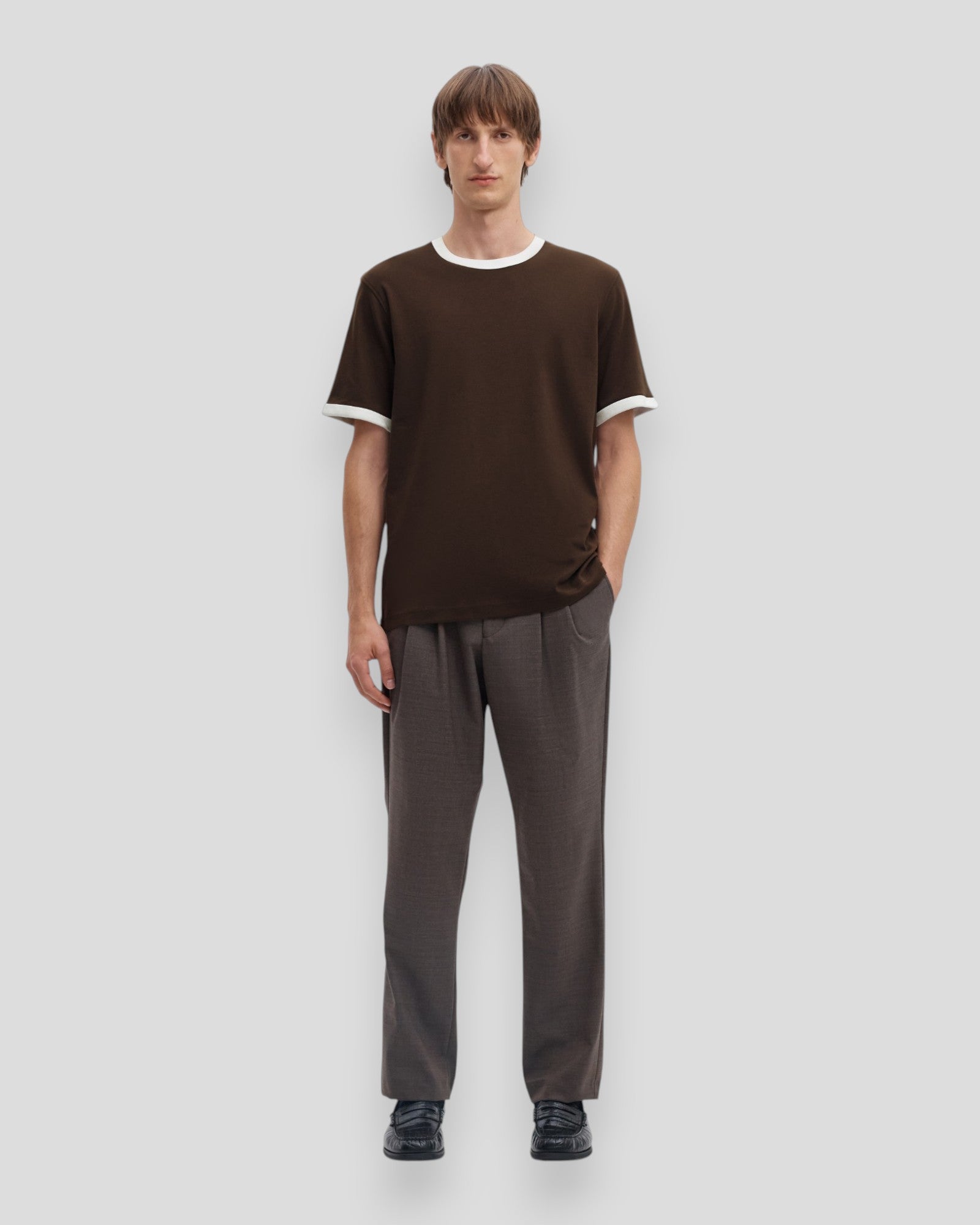 Taj Ringer Mid Peach SS O-Neck Tee - Delicioso/Egret