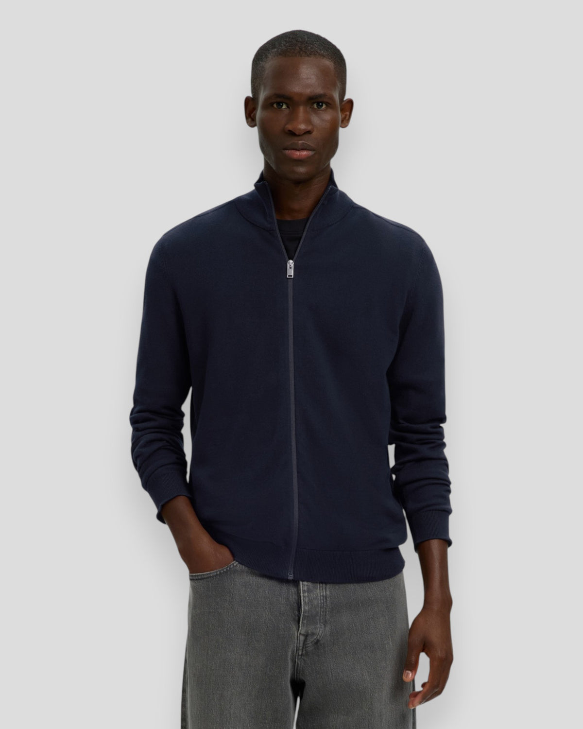 Berg Full Zip Cardigan - Navy Blazer Melange