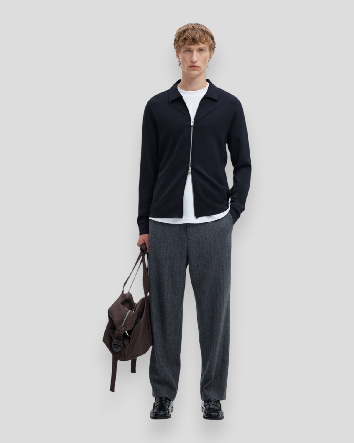 Mænds Selected Emanuel Soft Full Zip Sweat i lyseblå med lynlås og hætte, komfortabel sweatshirt til efterår og vinter.