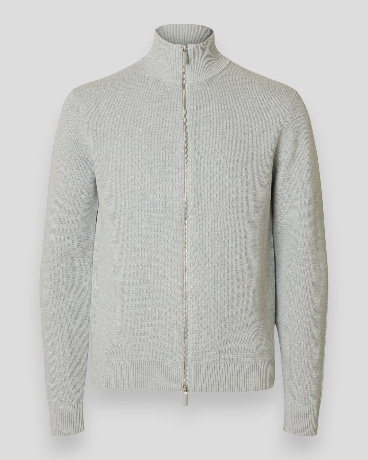Dane Knit Structure Full Zip - Light Grey Melange