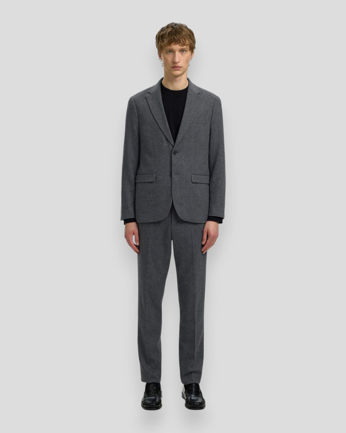 Slim-Reed Wool Blazer - Dark Grey Melange Herringbone
