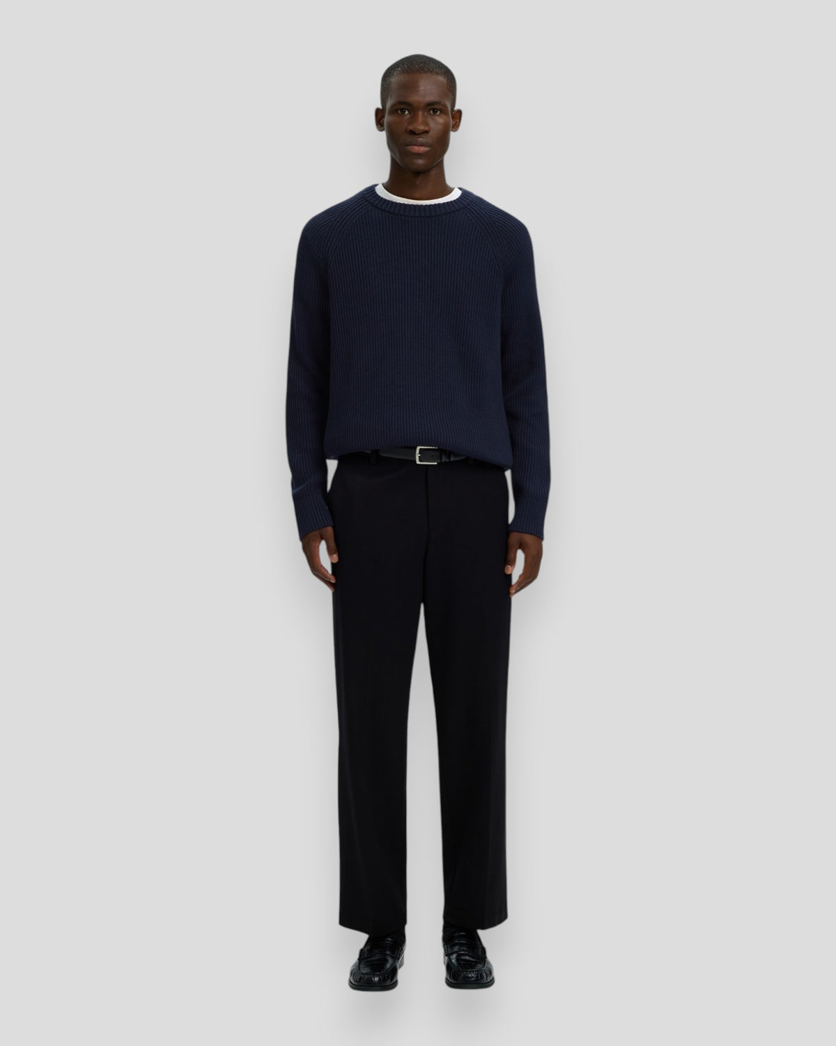 Braun Knit Relaxed Rib Crew Neck - Navy Blazer