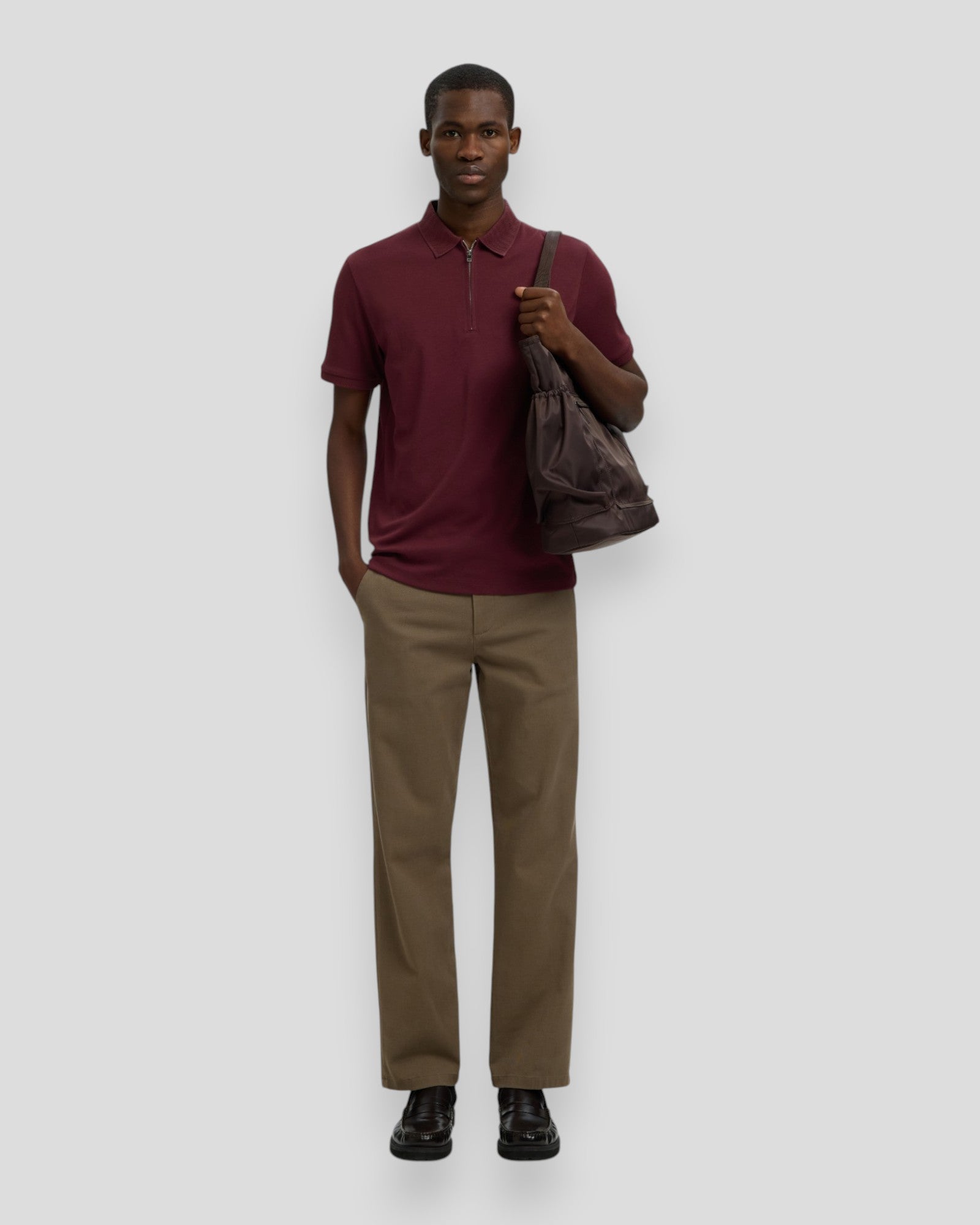 Fave Zip SS Polo - Tawny Port