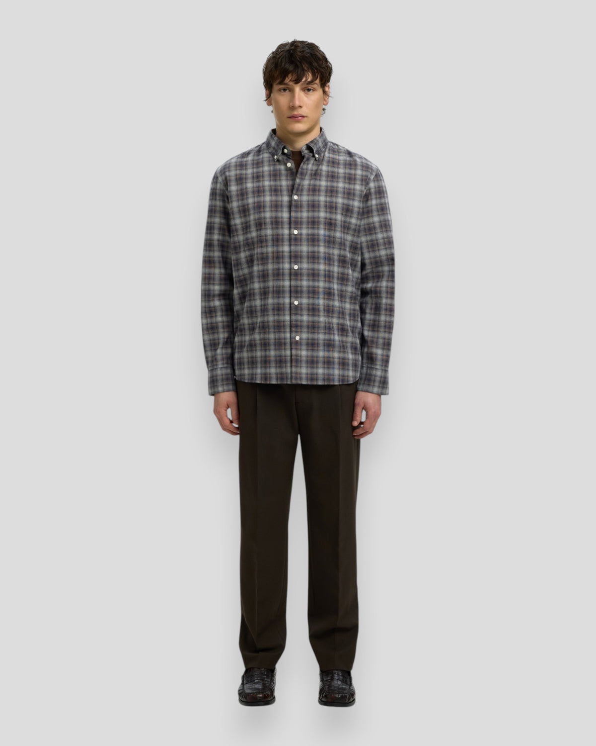 Cole-Jay Regular Melange LS Shirt - Sky Captain/Brown Checks