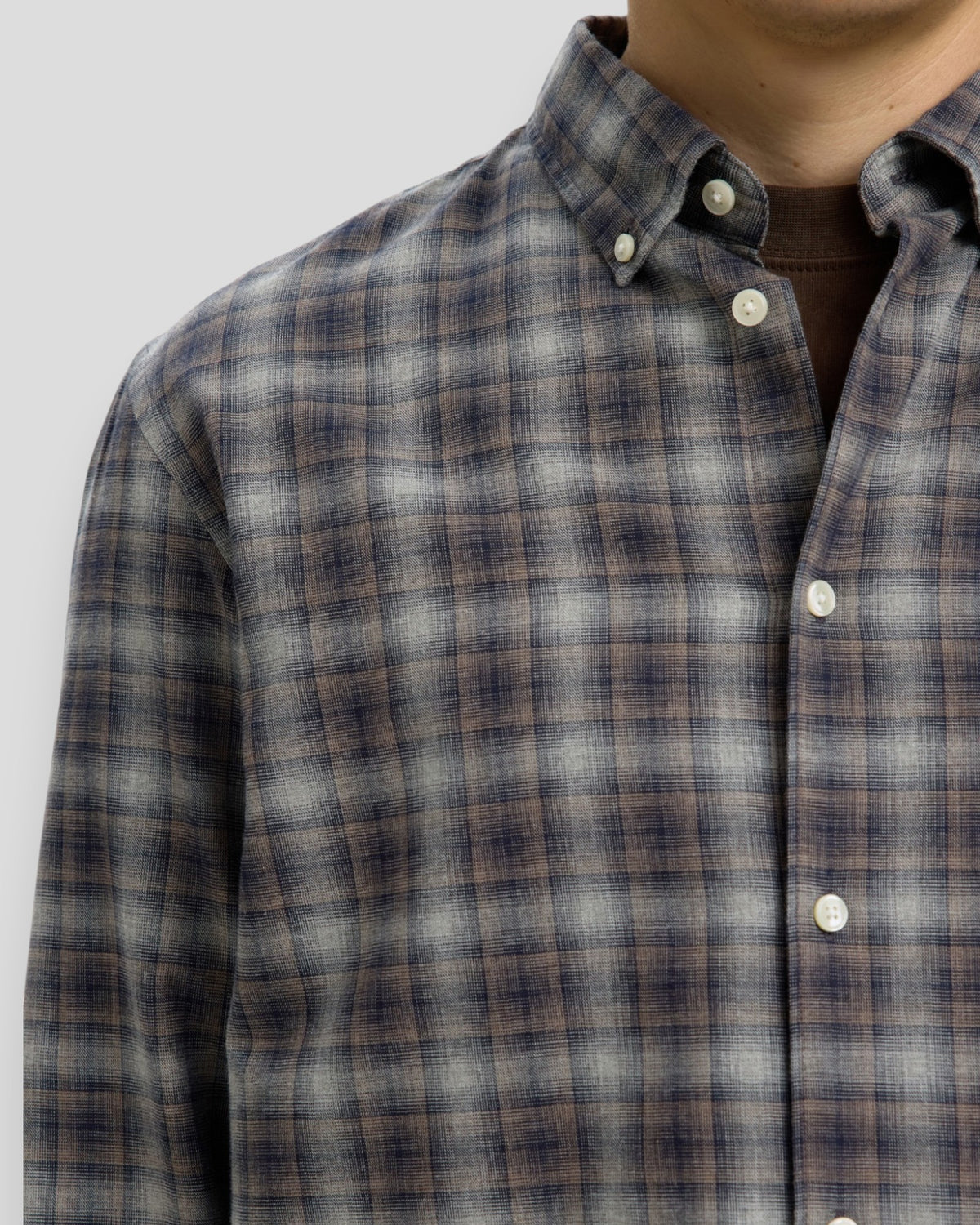 Cole-Jay Regular Melange LS Shirt - Sky Captain/Brown Checks