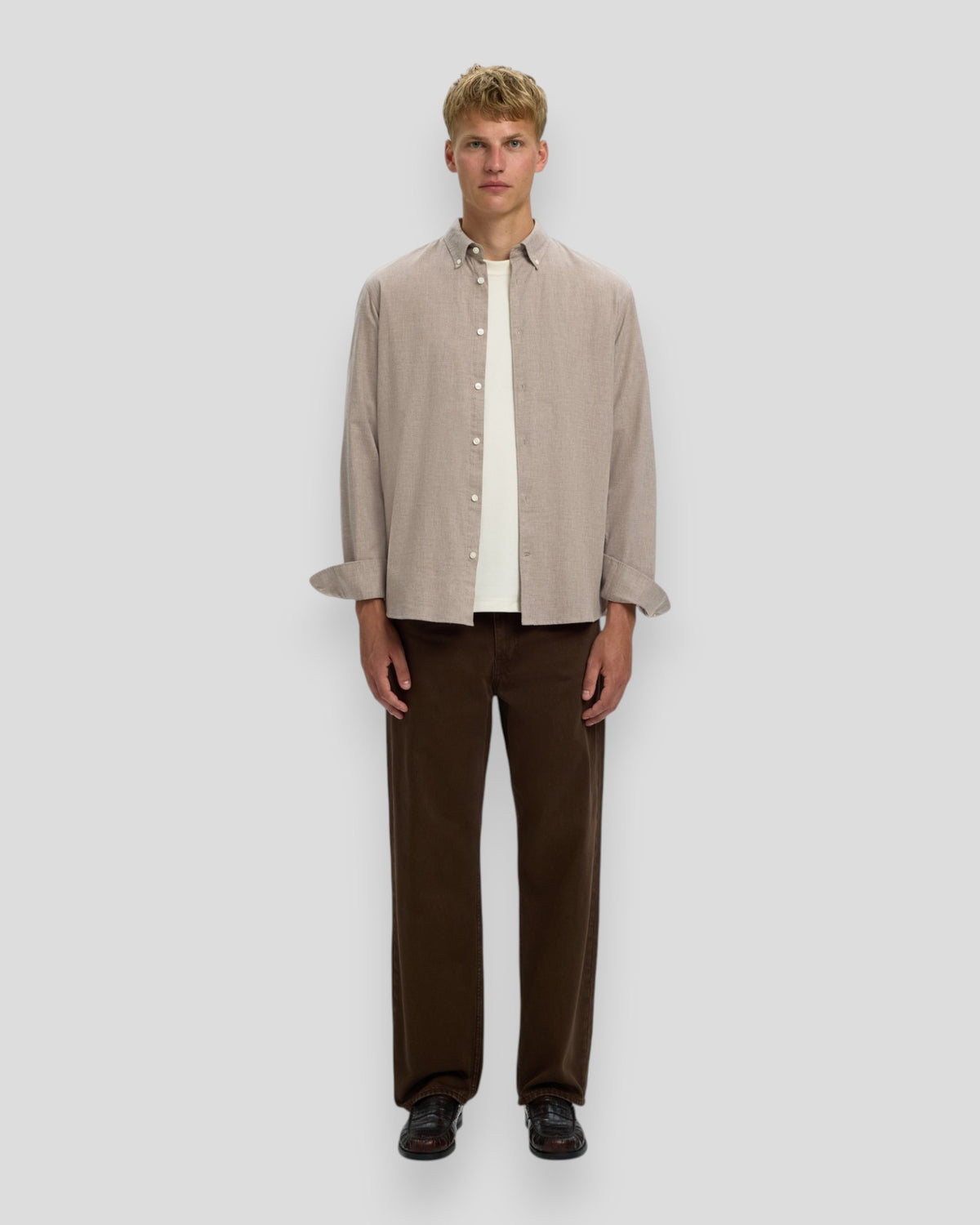 Cole-Jay Regular Melange LS Shirt - Cornstalk Melange