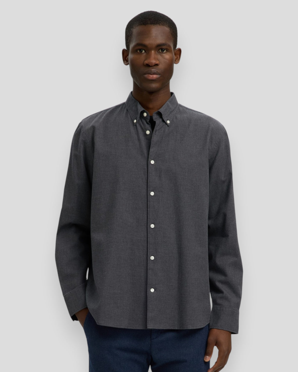Cole-Jay Regular Melange LS Shirt - Dark Grey Melange