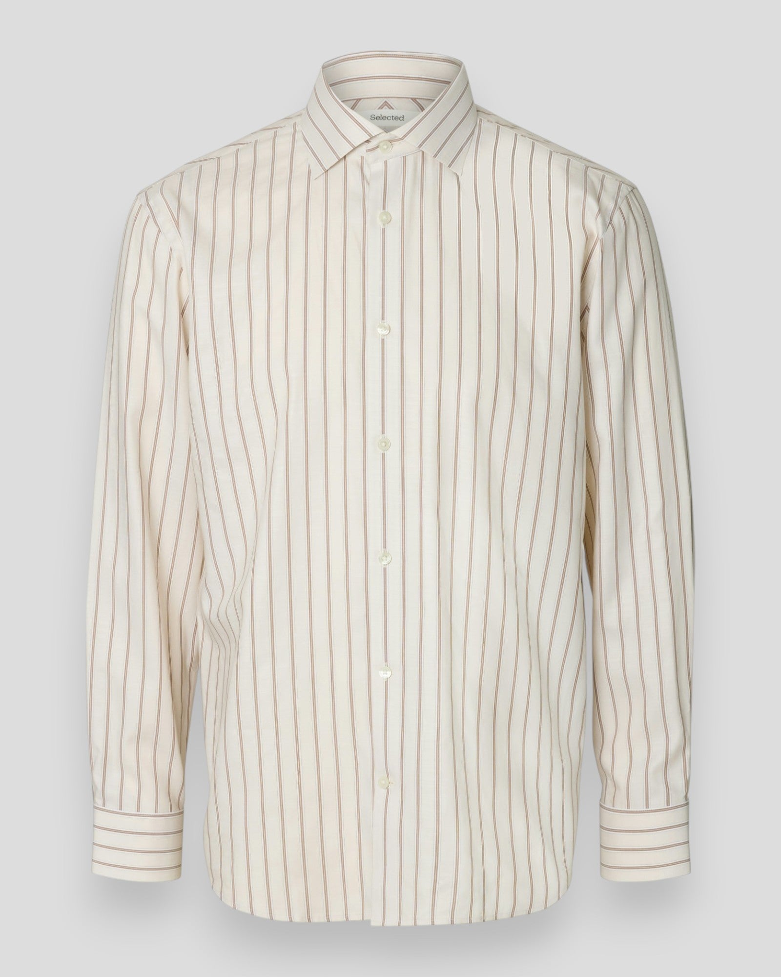 Regular Finn Stripe TEX LS Shirt - Oatmeal Stripes/Monks Robe