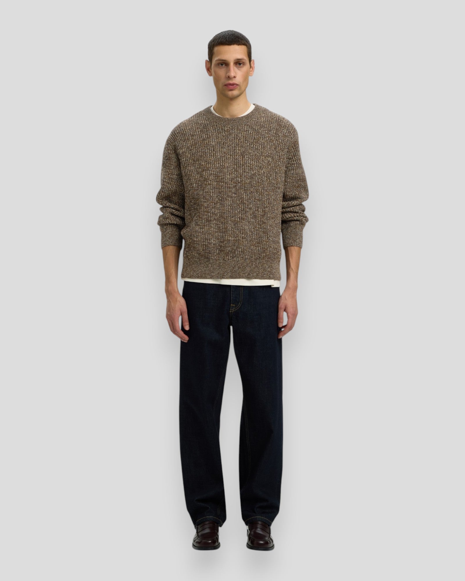 Tilum LS Knit Relaxed Crew Neck - Turkish Coffee/Monks Robe/Oatmeal