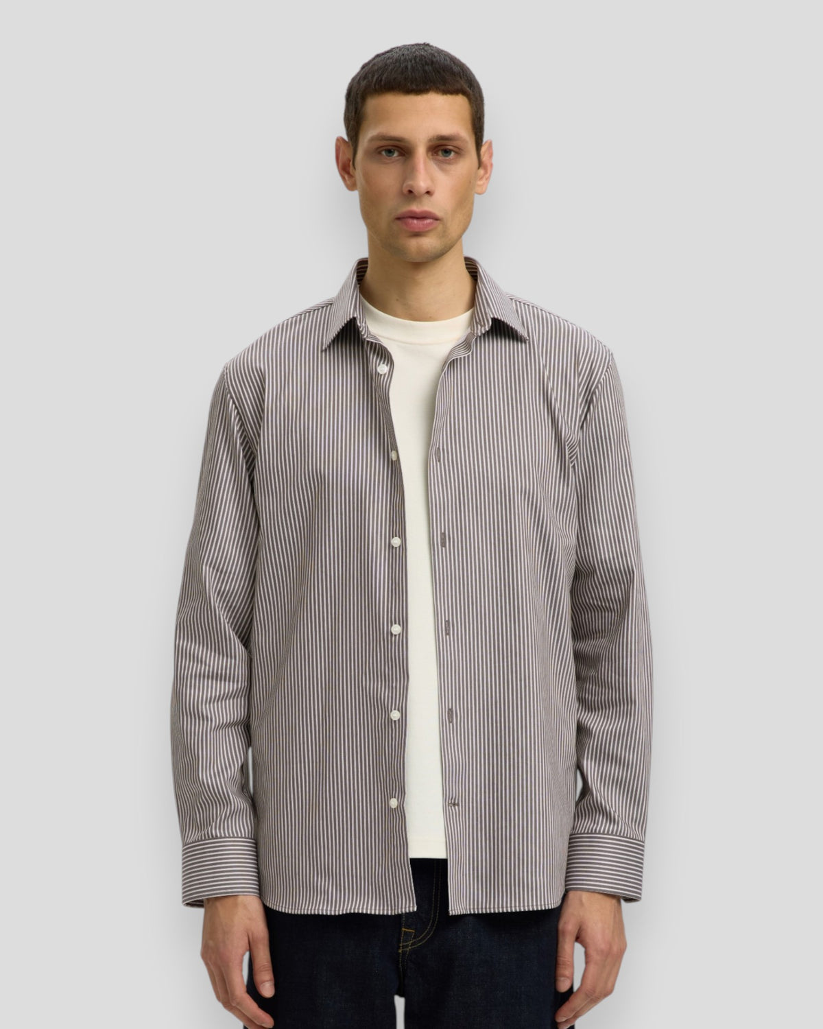 Filip-Performance LS Slim Shirt - Turkish Coffee Stripes/White
