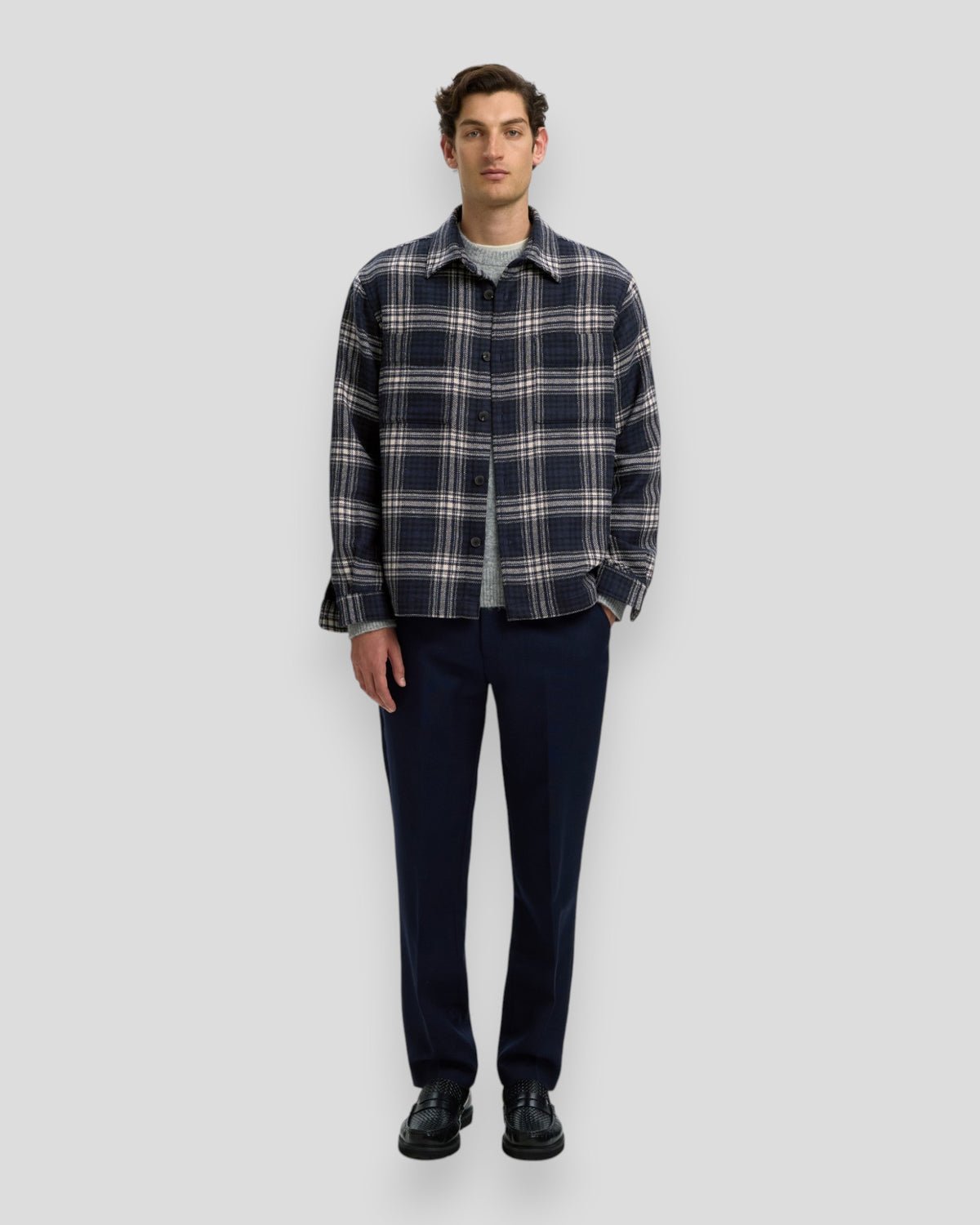 Ole-Pablo Wool Blend Overshirt - Sky Captain Checks: Egret + Black
