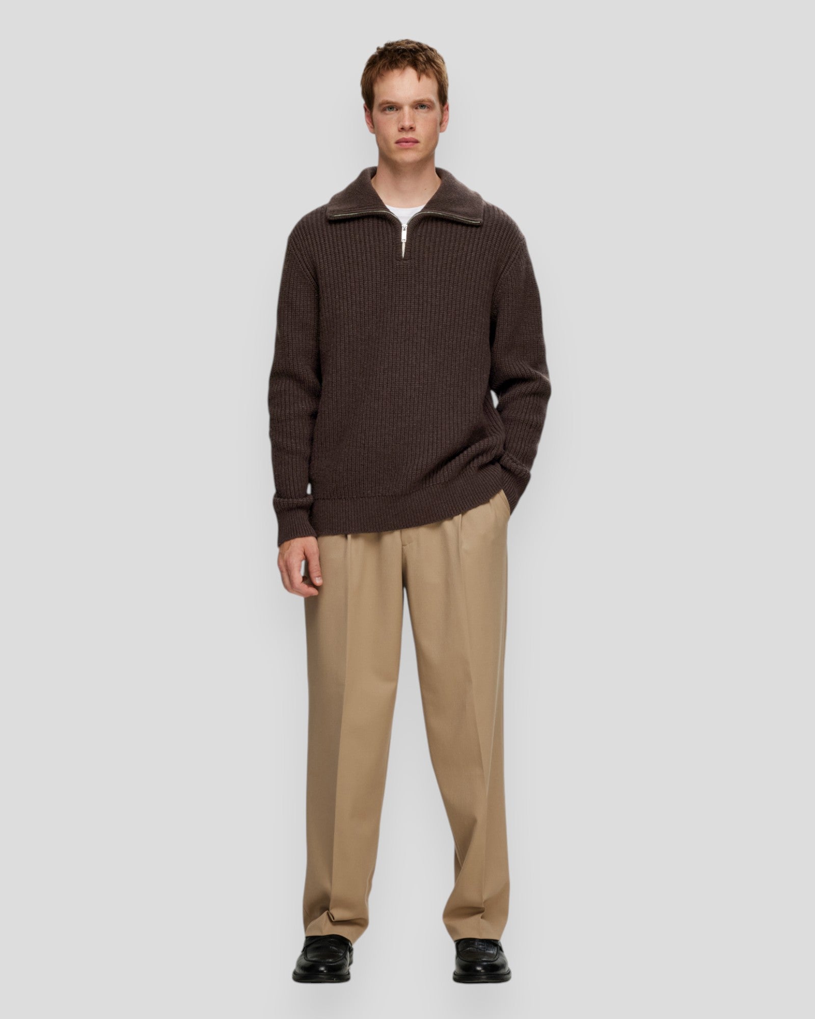 Land LS Knit Half Zip - Chocolate Torte