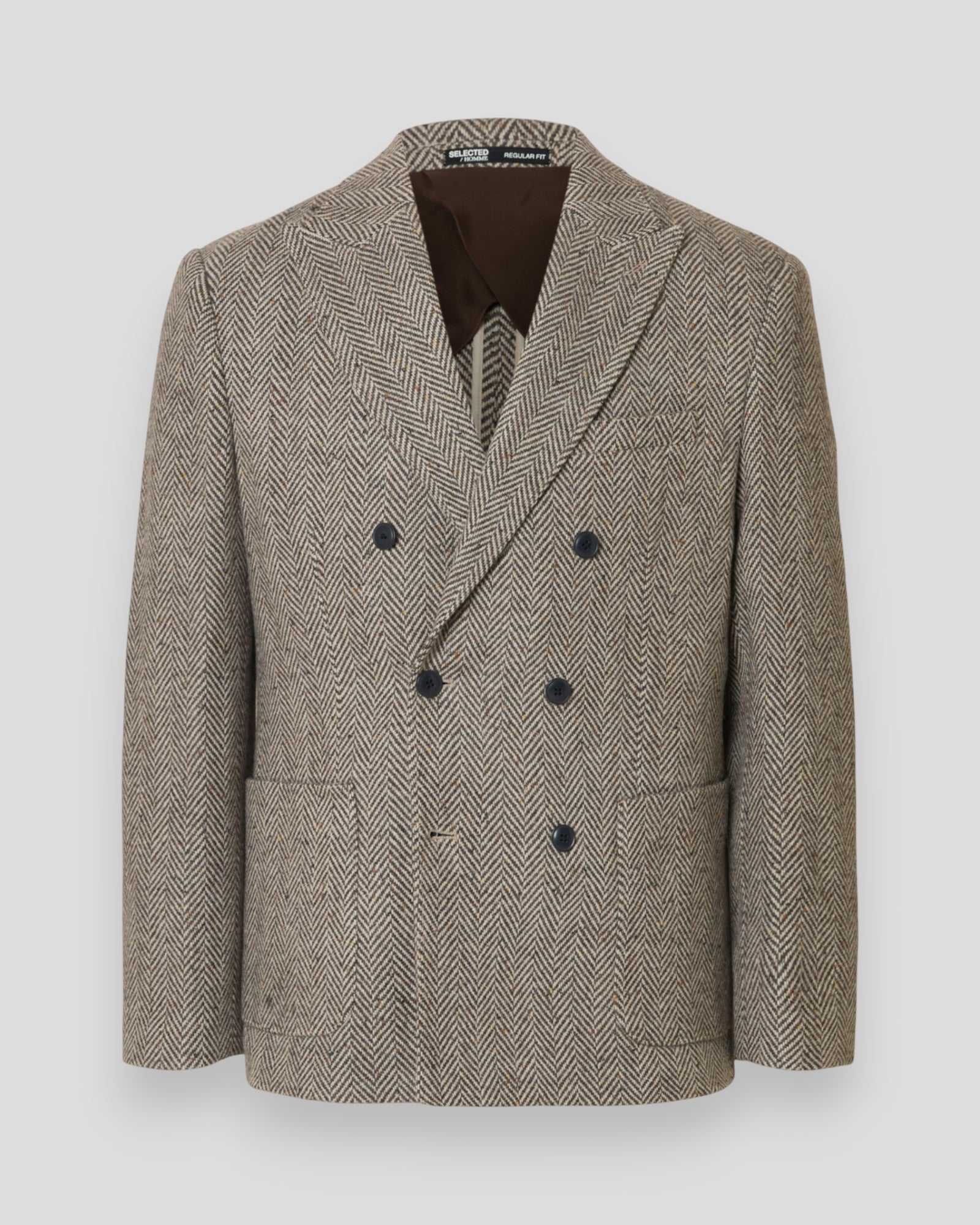 Regular Morris Herringbone Wool Blend Blazer - Brown Rice/Herringbone