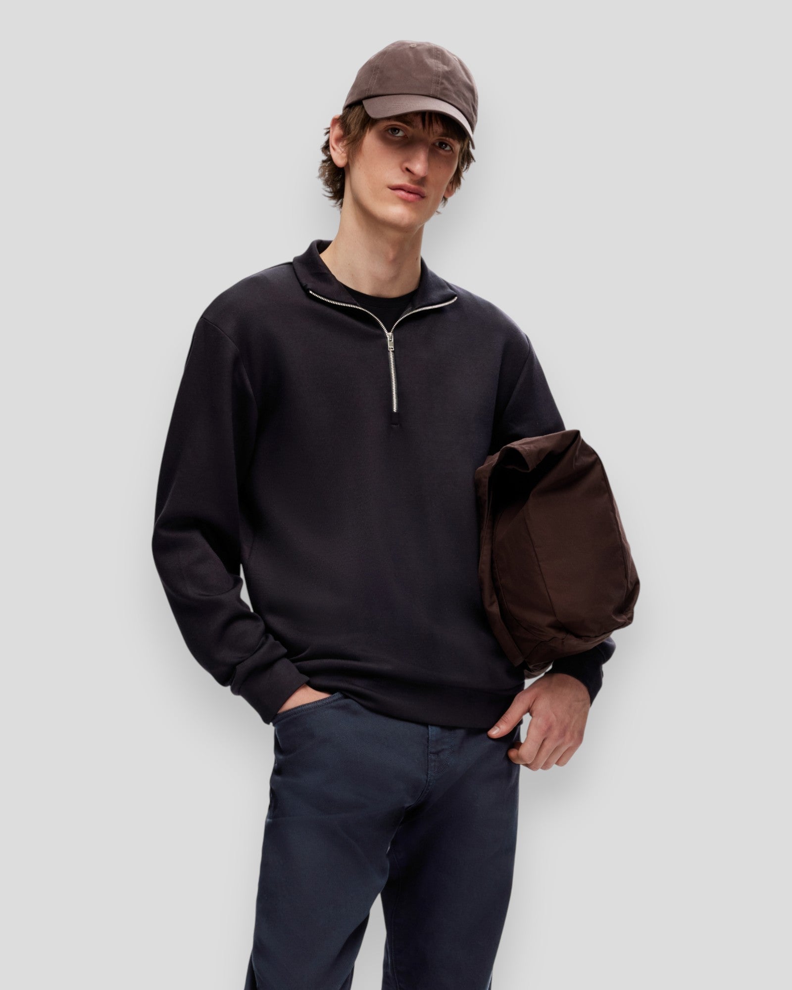 Emanuel Soft Zip High Neck Sweat - Black