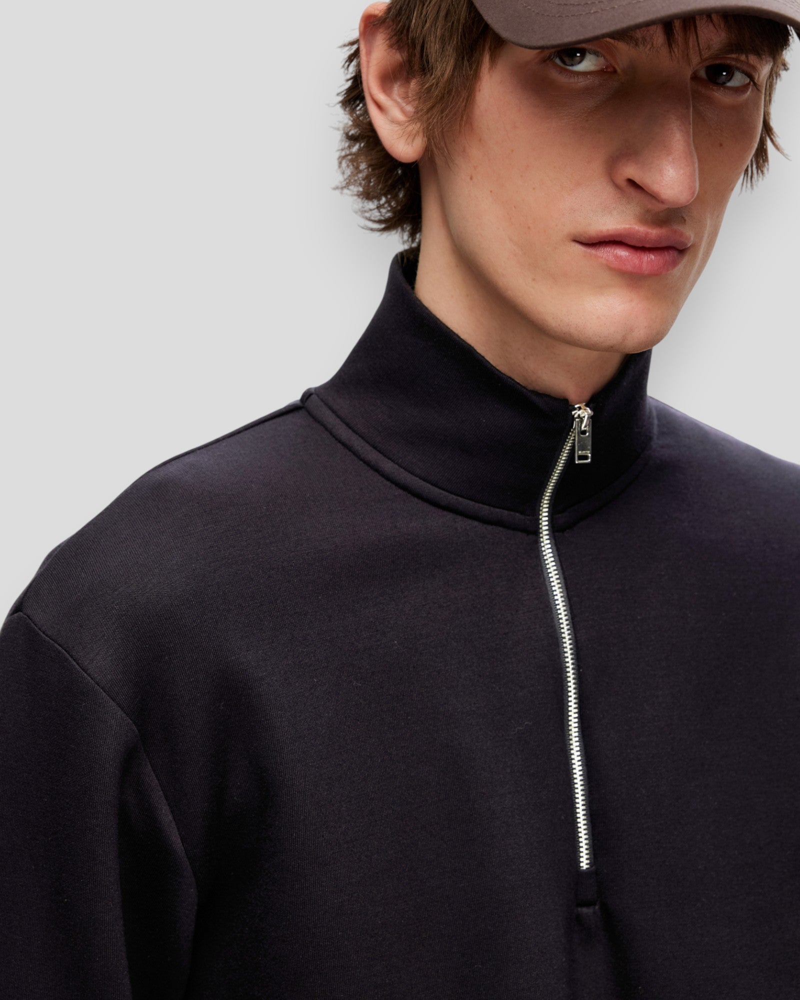 Emanuel Soft Zip High Neck Sweat - Black