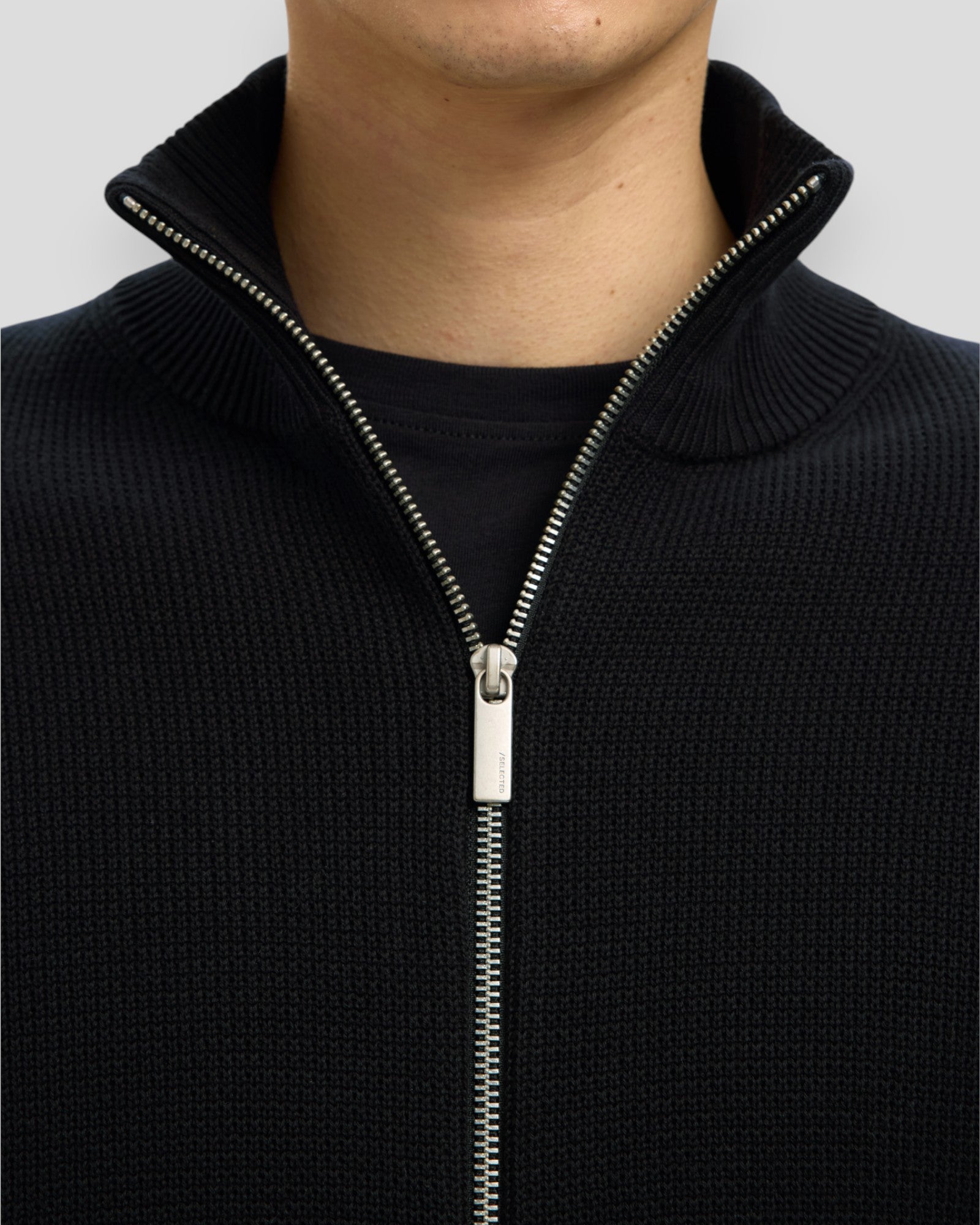 Dane Knit Structure Full Zip - Black