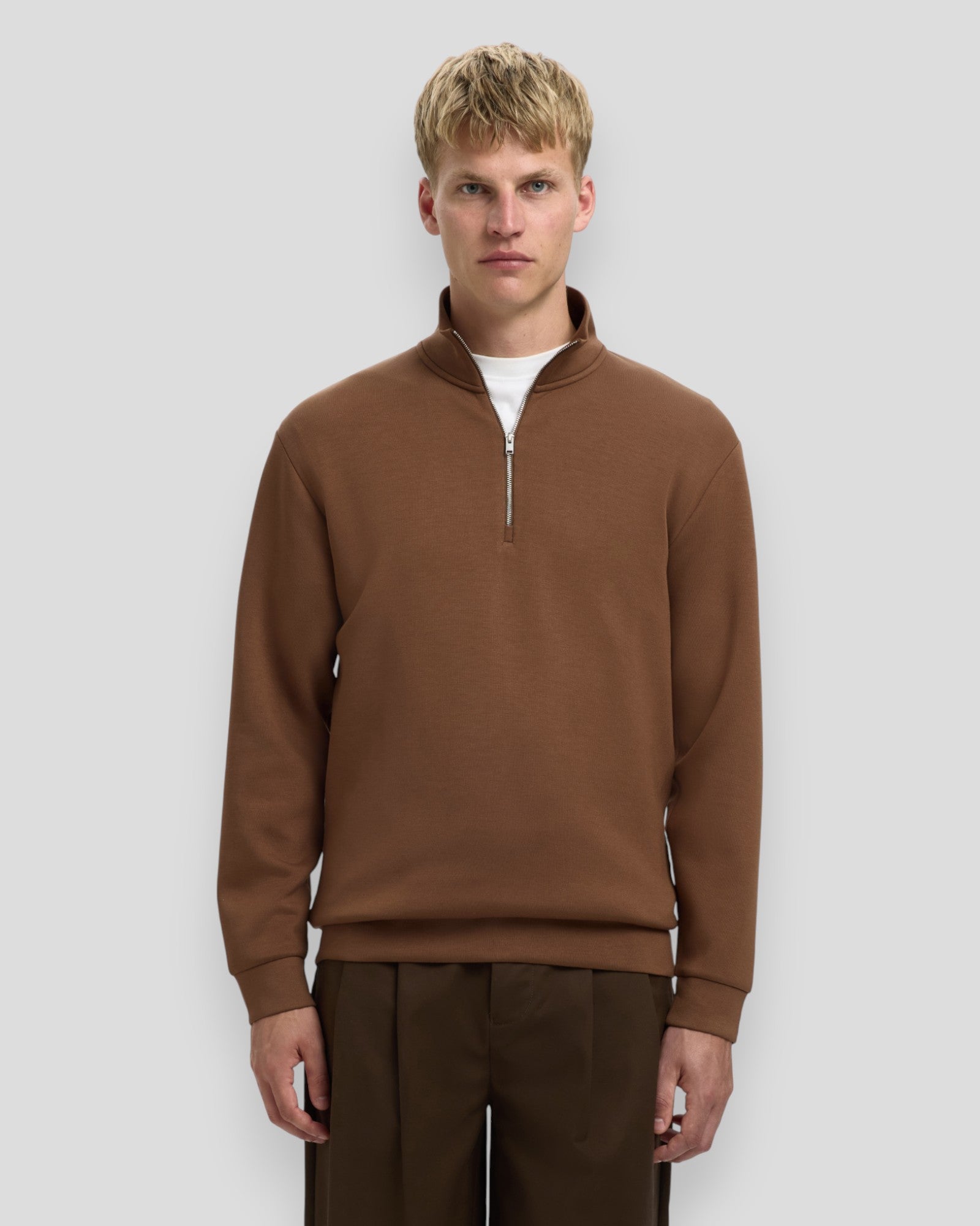 Emanuel Soft Zip High Neck Sweat - Soft Silt