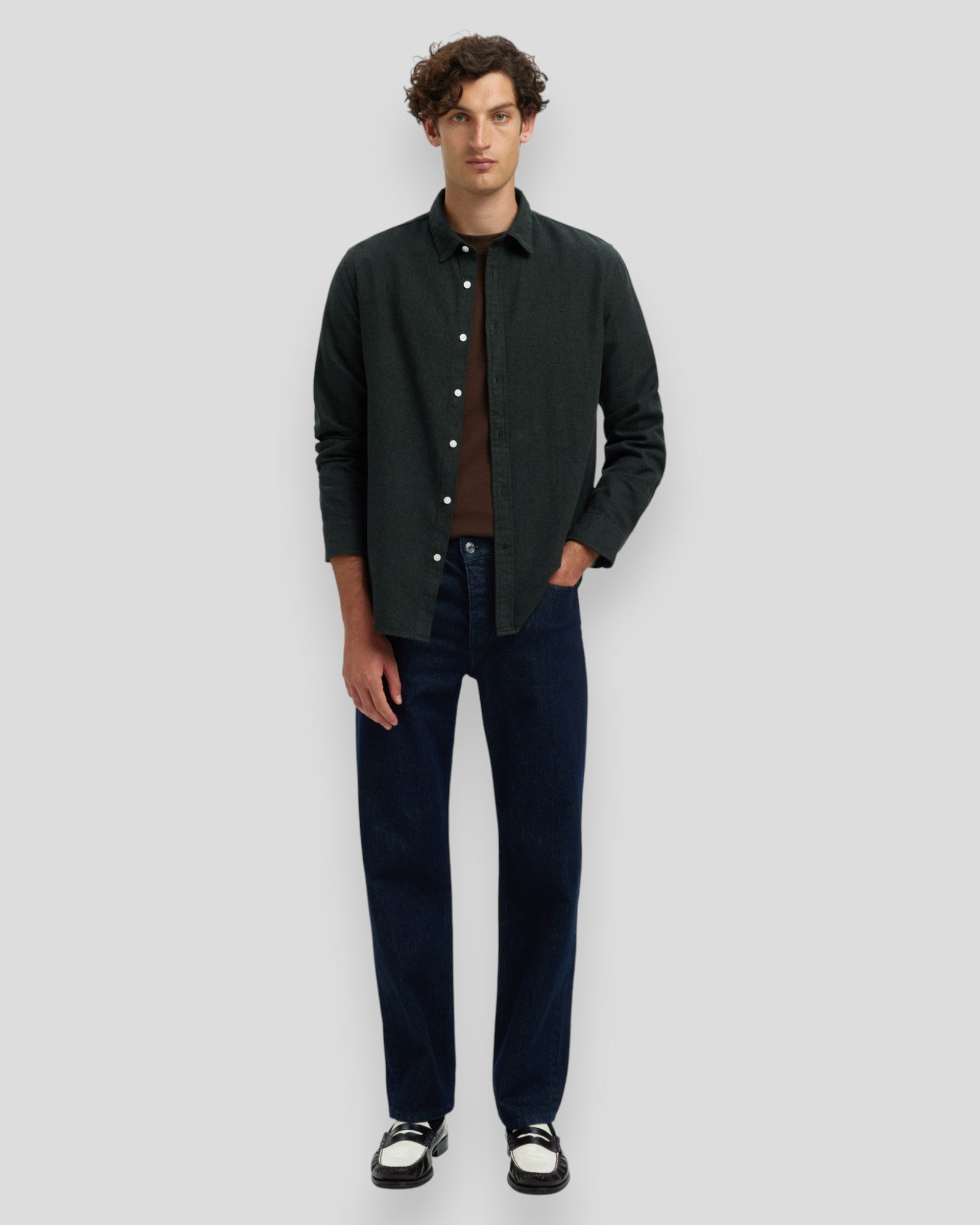 Regular Noah Brushed Twist Shirt LS - Forest Night/Twisted