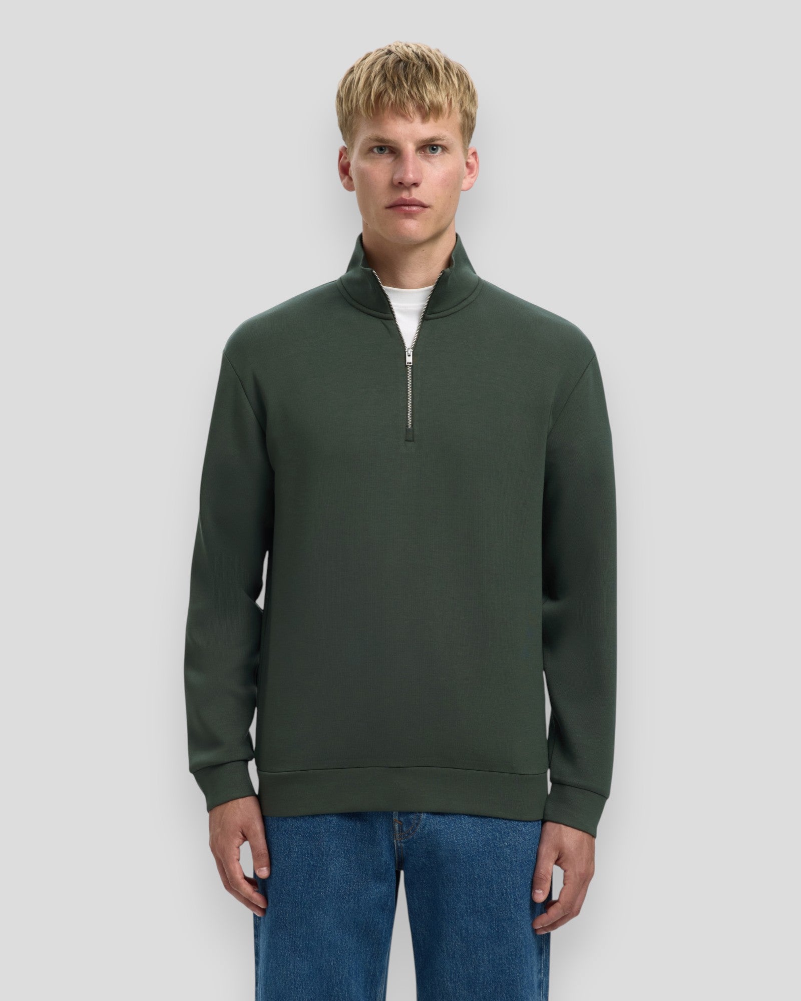 Emanuel Soft Zip High Neck Sweat - Deep Forest